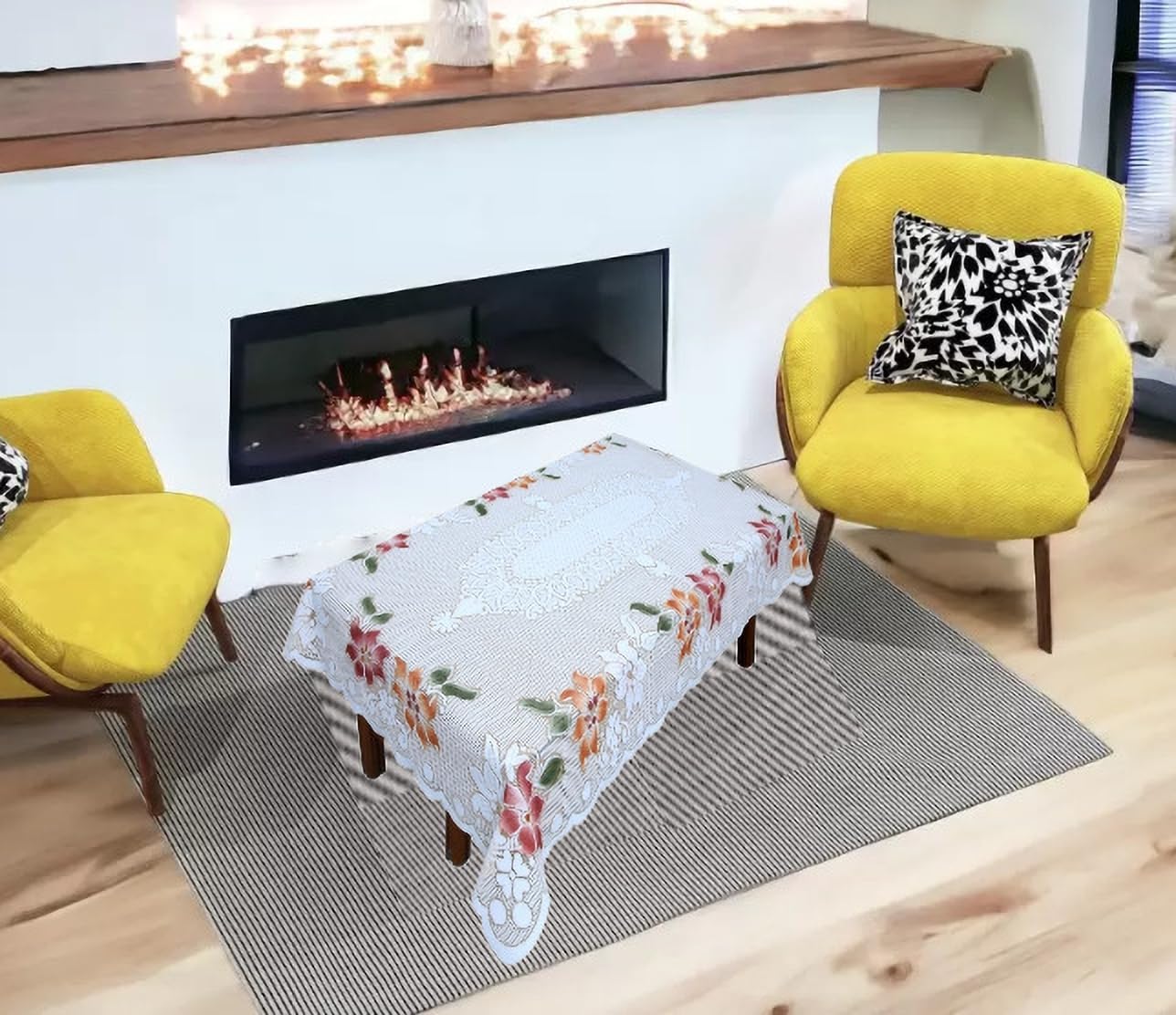 EASTTARDOMM Floral 2 Seater Table Cover (Beige (Net Cloth) Small, 30x45 Inches, Cotton)