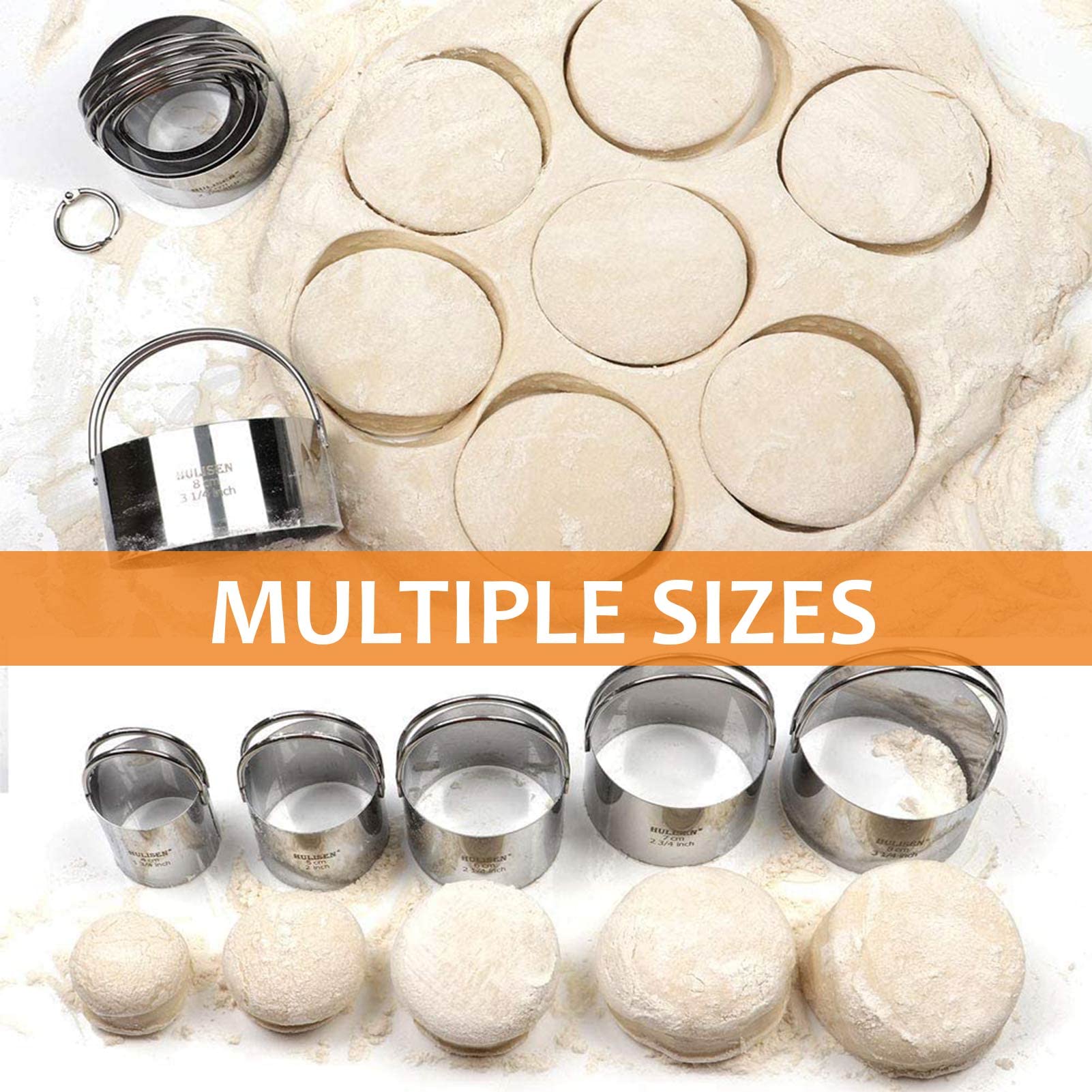 HULISEN Stainless Steel Biscuit Cutter Set, Flour Duster, Pastry Scraper and Dough Blender, Sturdy & Long-Lasting with Ergonomic
