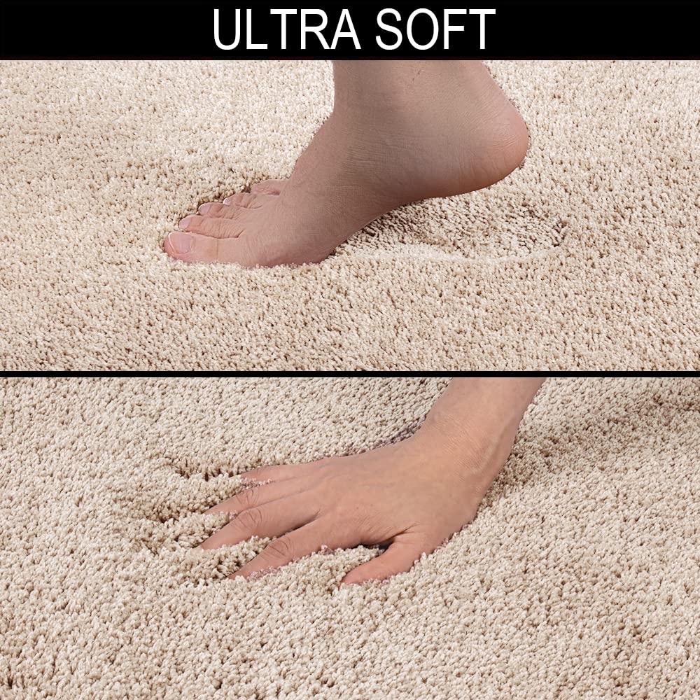Walensee Shaggy 2 Piece Bath Rug Sets (Beige) 20 X 24 U Shape Contour Rug & 20 X 32 Bathroom Rug Machine Wash/Dry Bath Mats For
