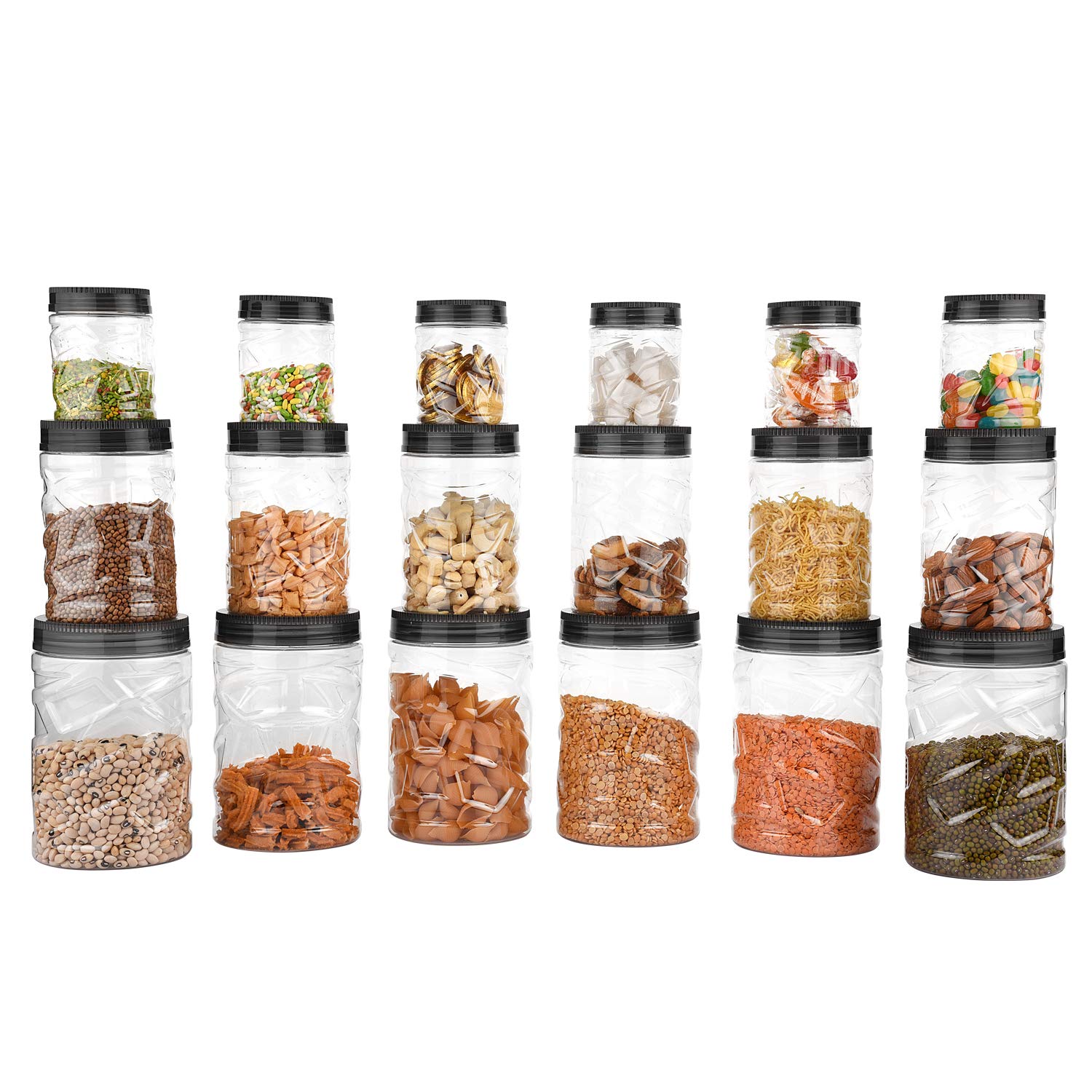 Sky Lexus Celebration 18 Pcs Storage Container Gift Set For Kitchen (300Ml X 6 Pcs, 750Ml X 6 Pcs, 1400Ml X 6 Pcs) (Grey)
