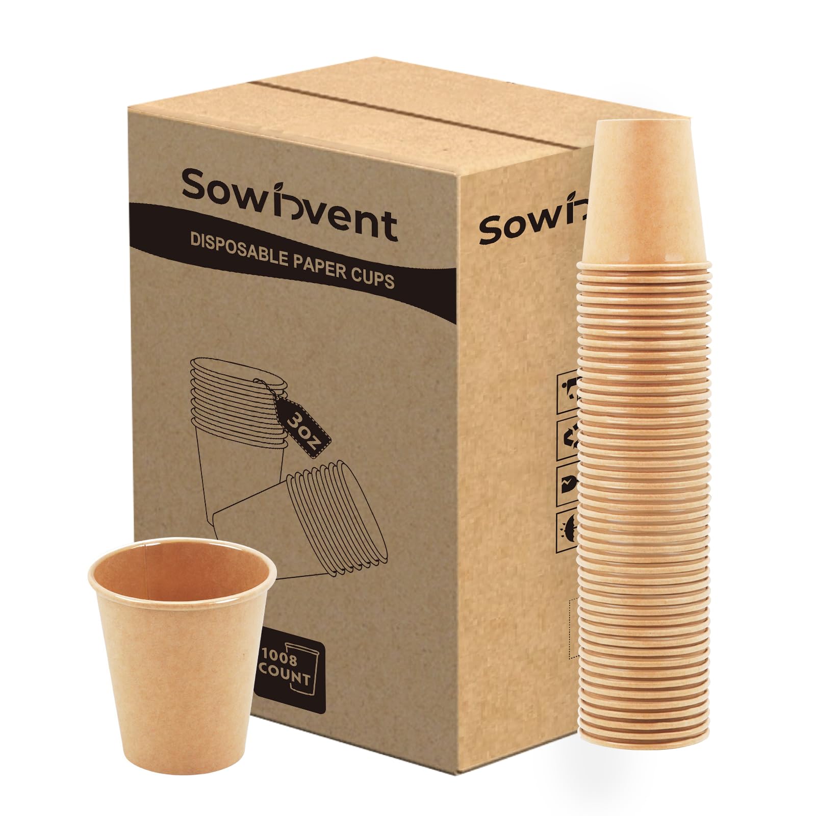 Sowinvent 3 oz Disposable Paper Cups 1008 Count, Kraft Mini Mouthwash & Espresso Small Cups for Bathroom, Sample, Travel, 1008 C