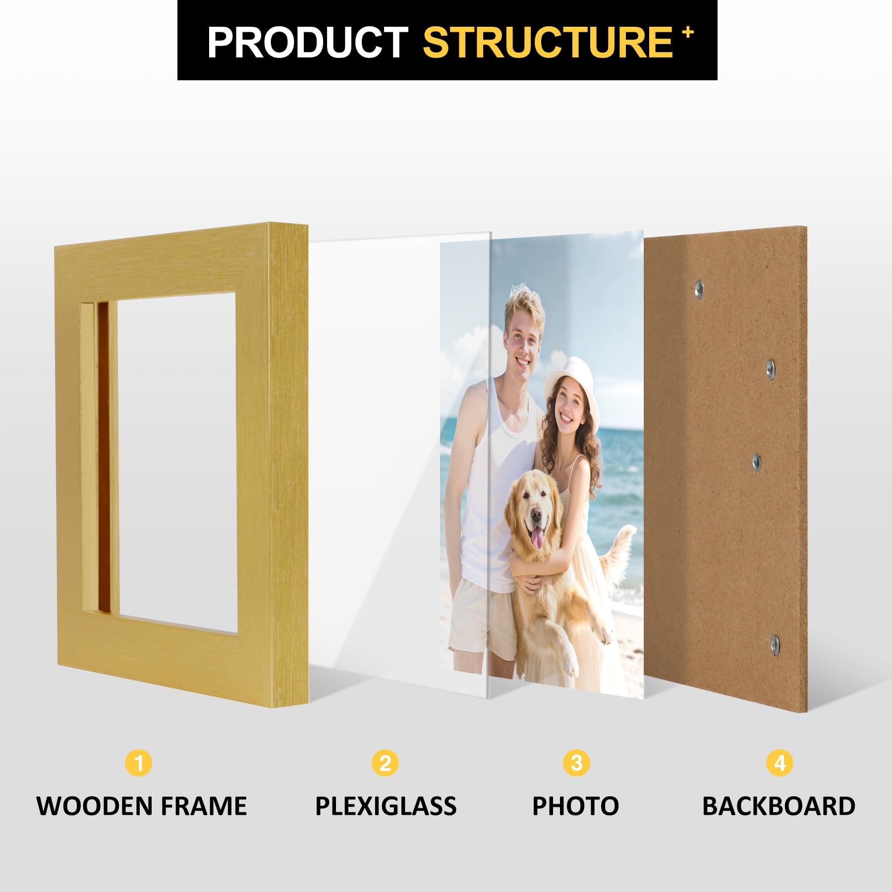 TOFOREVO Picture Frames 4x4 Set of 2 Distressed Gold Wood Grain Photo Frame for Gallery Wall Mounting or Tabletop Display