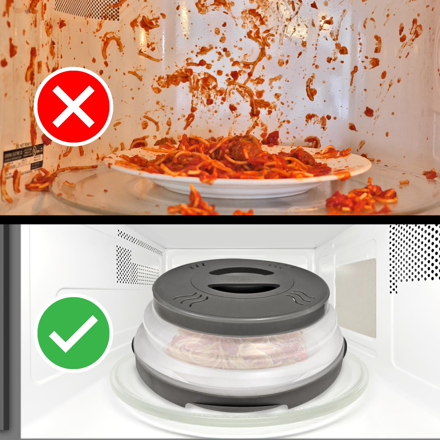 HOVER COVER Microwave Splatter Cover, 12-Inch BPA-Free, Magnetic, Gray, Model HCC-2582-12in