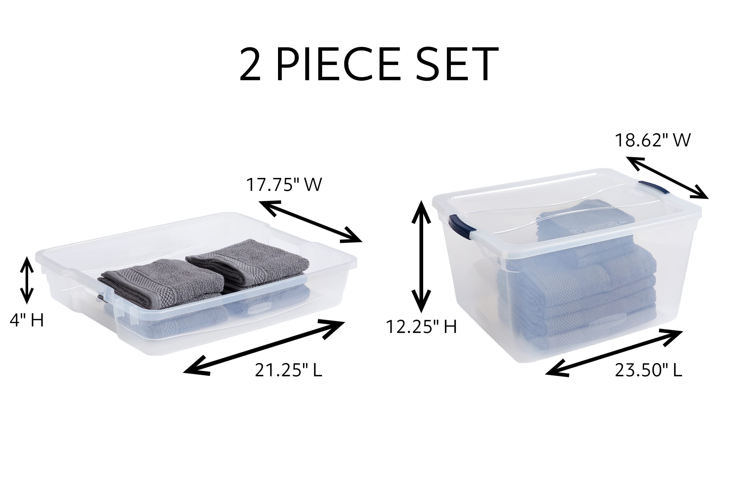 Rubbermaid Cleverstore Clear 71 Qt, 4-Pack With Tray Insert, Made In Usa, Stackable Large Clear Storage Bins With Lids, See-Thro