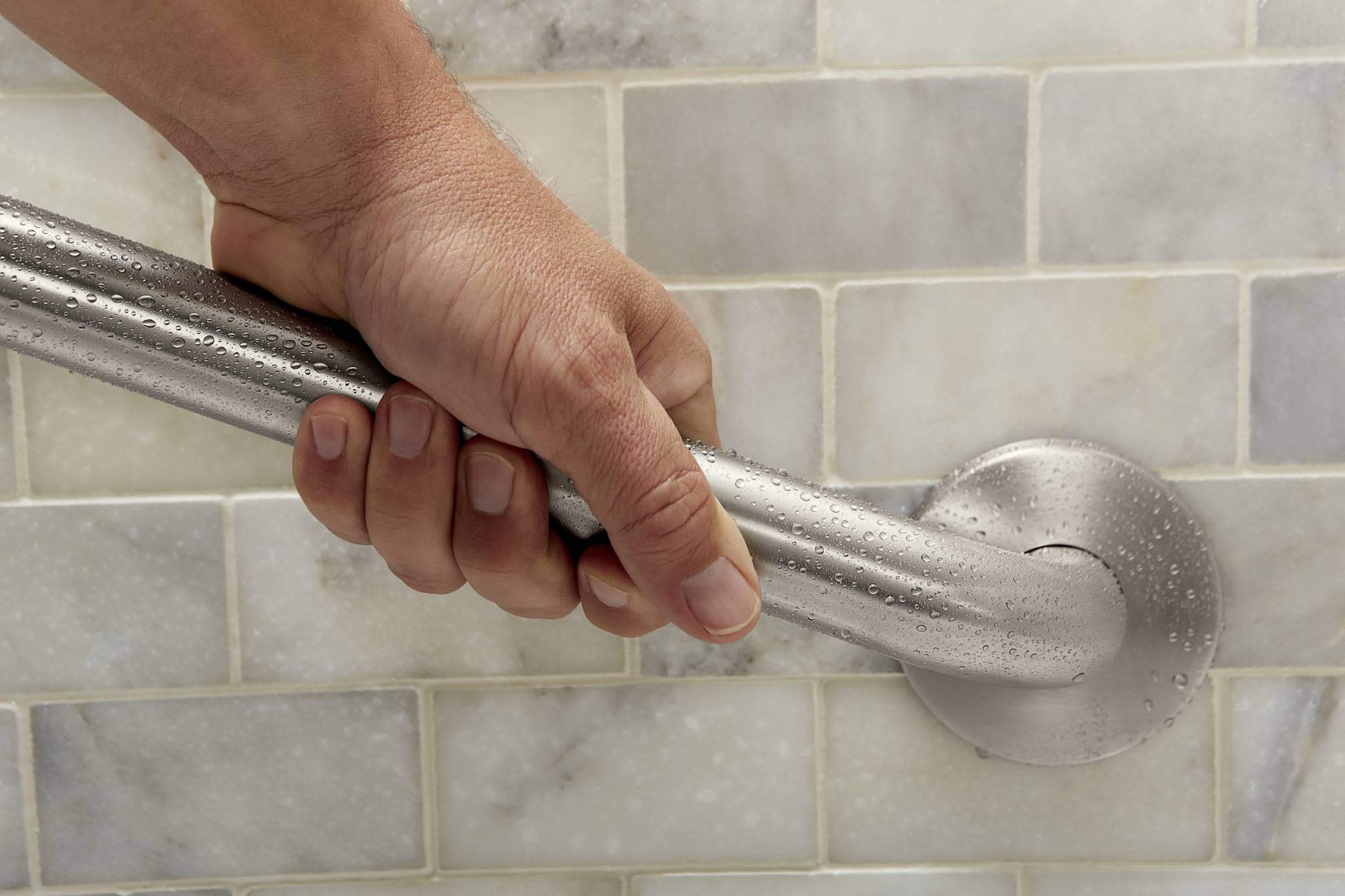 Moen Bathroom Safety 24-Inch Shower Grab Bar With A Slip-Resistant Peened Texture And Concealed Screws For Handicapped Or Elderl