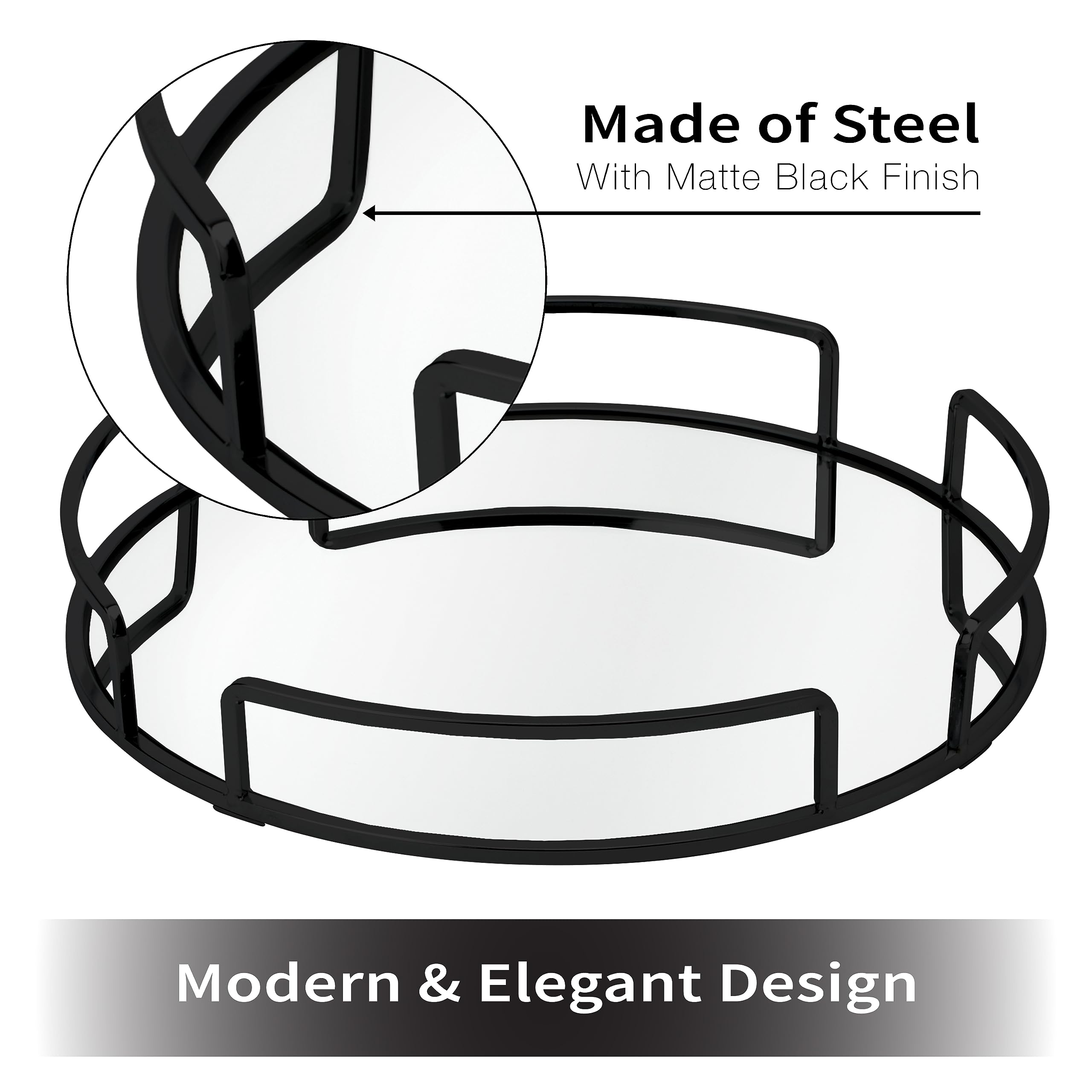 Home Details Rounded Mirrored Vanity Tray | Dimensions : 12.99'' L X 12.99'' W X 2.05'' H | Glass Base | Great For Cosmetics | J