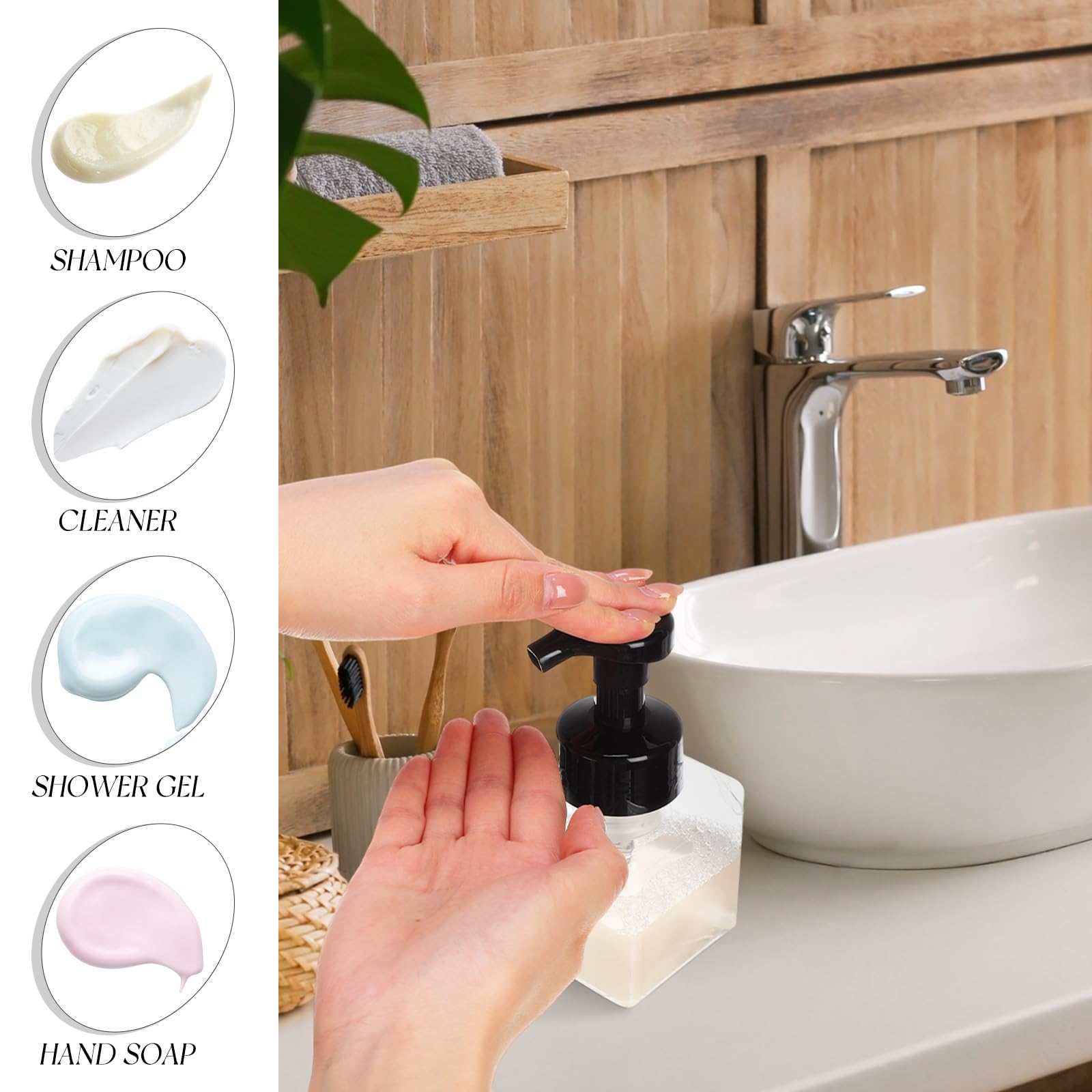 Domensi 24 Pcs Foam Pump Bottle Foaming Soap Dispenser Empty Travel Foaming Dispenser 8.5 Oz Refillable Hand Soap Plastic Pump B