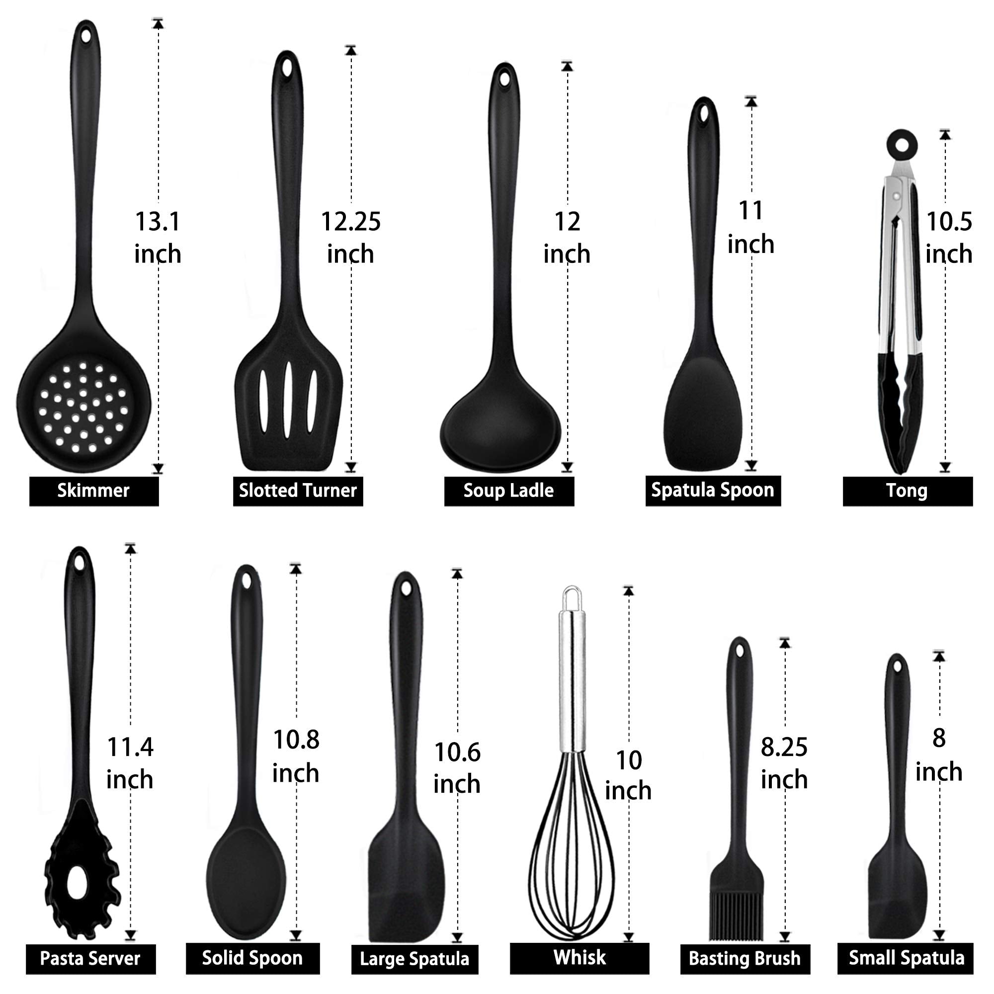 Teamfar Kitchen Cooking Utensils, 11 Pcs Black Silicone Cooking Utensils Spatula Set Heat Resistant For Nonstick Cookware, Perfe