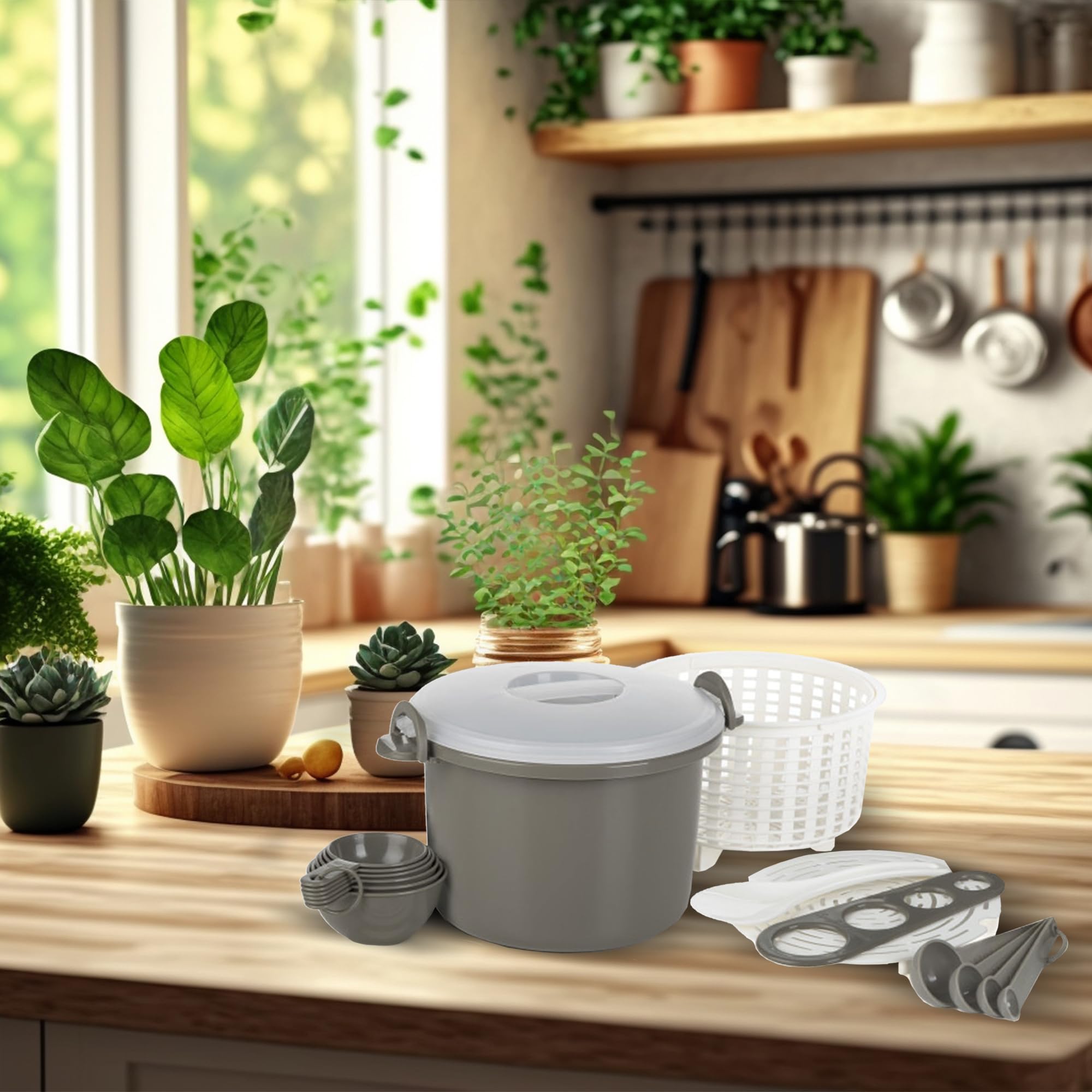 Prep Solutions 17 Piece Set Microwaveable Rice And Pasta Cooker With 12 Cup Capacity And Locking Lid Great For Rice, Pasta, And