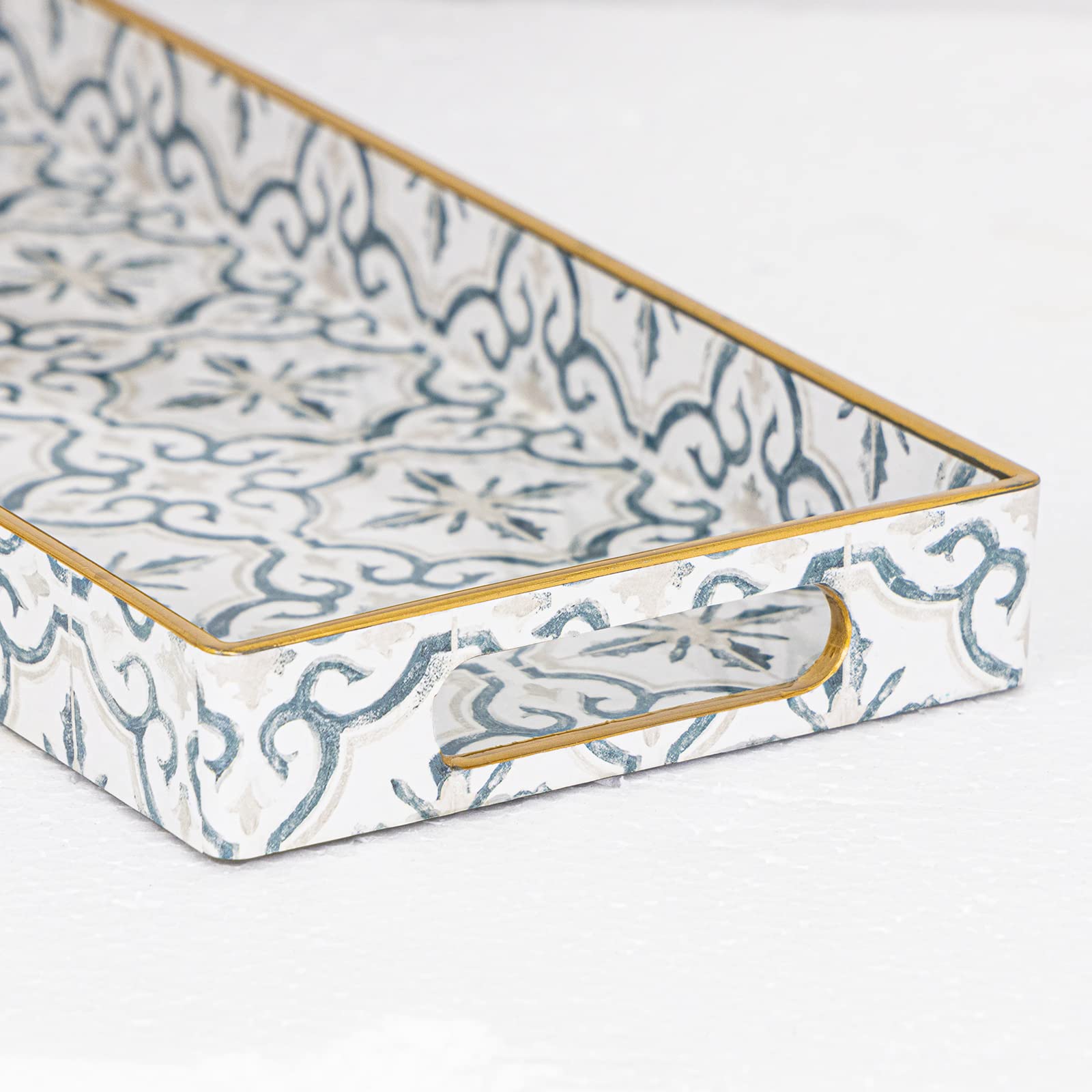 Maoname White Decorative Tray, Plastic Vanity Tray With Handles, Rectangular Moroccan Tray, Long Narrow Tray For Bathroom, Toile
