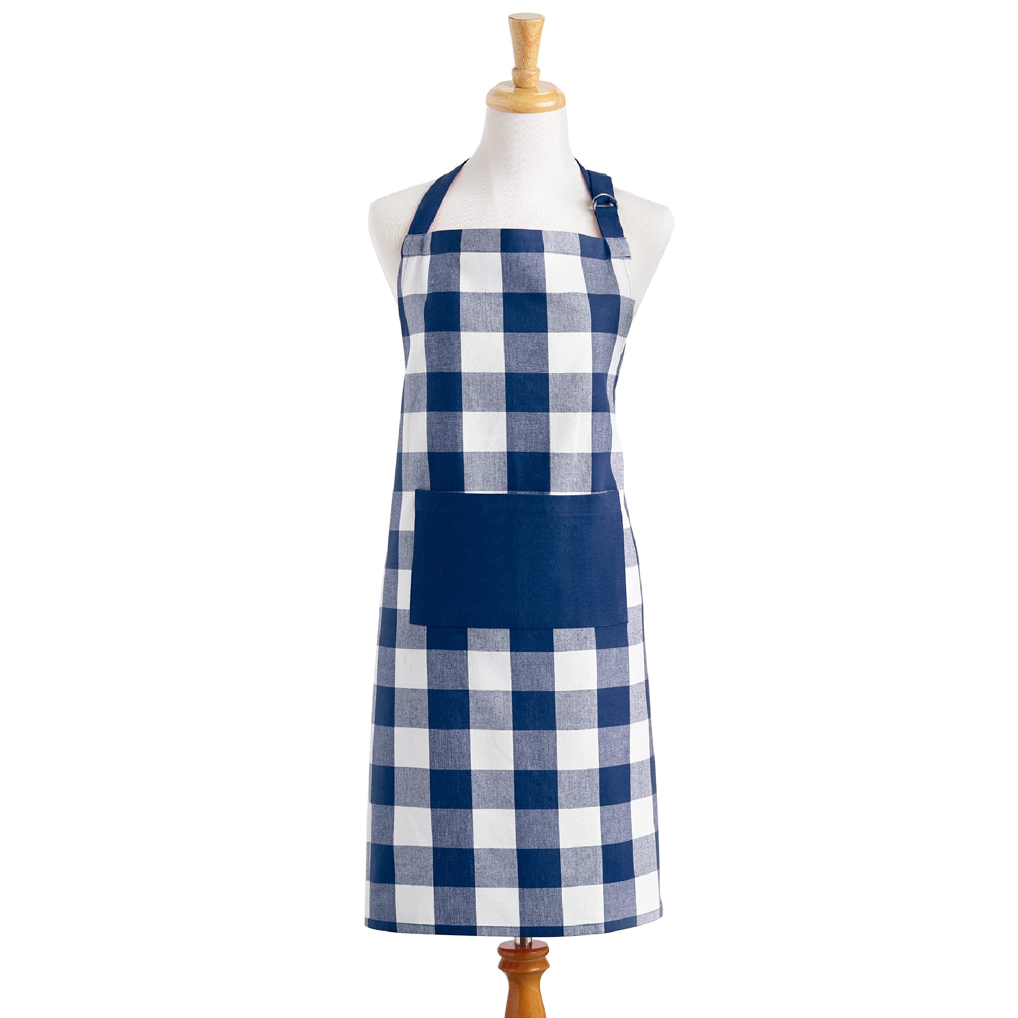 Elrene Home Fashions Farmhouse Living Buffalo-Check Kitchen Apron With Pocket, 28'' X 33'', Blue/White
