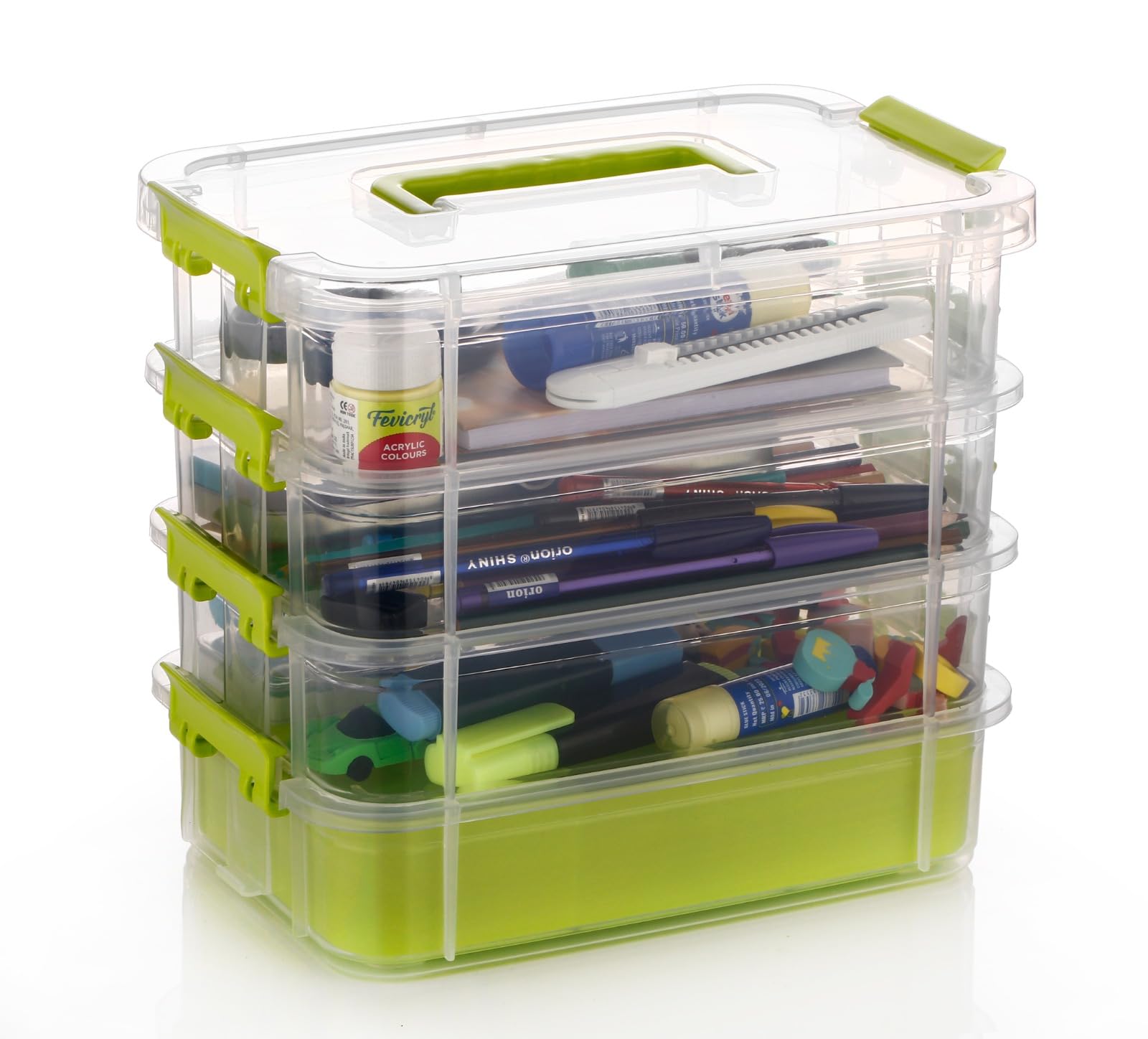 Recluse MultiCompartment Craft Storage Organizer Box With Dividers,Handled Organizer Transparent Stackable Adjustable Compartme