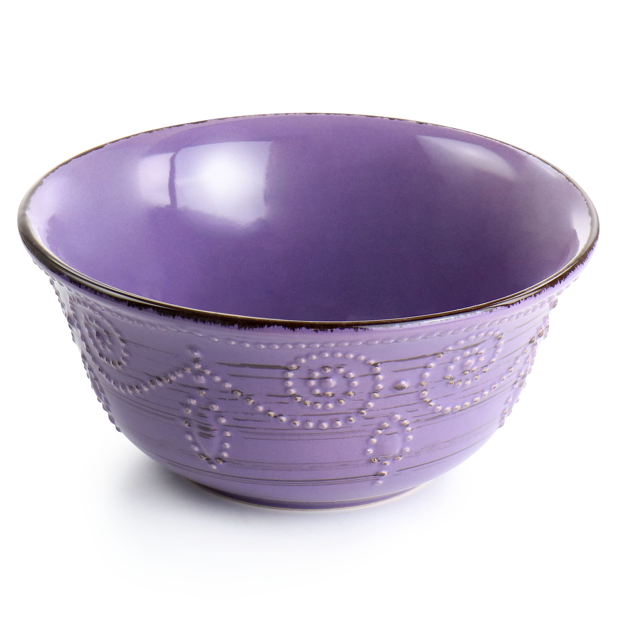 Elama Rustic Birch 16 Piece Stoneware Dinnerware Set in Purple, (EL-RUSTICBIRCH)