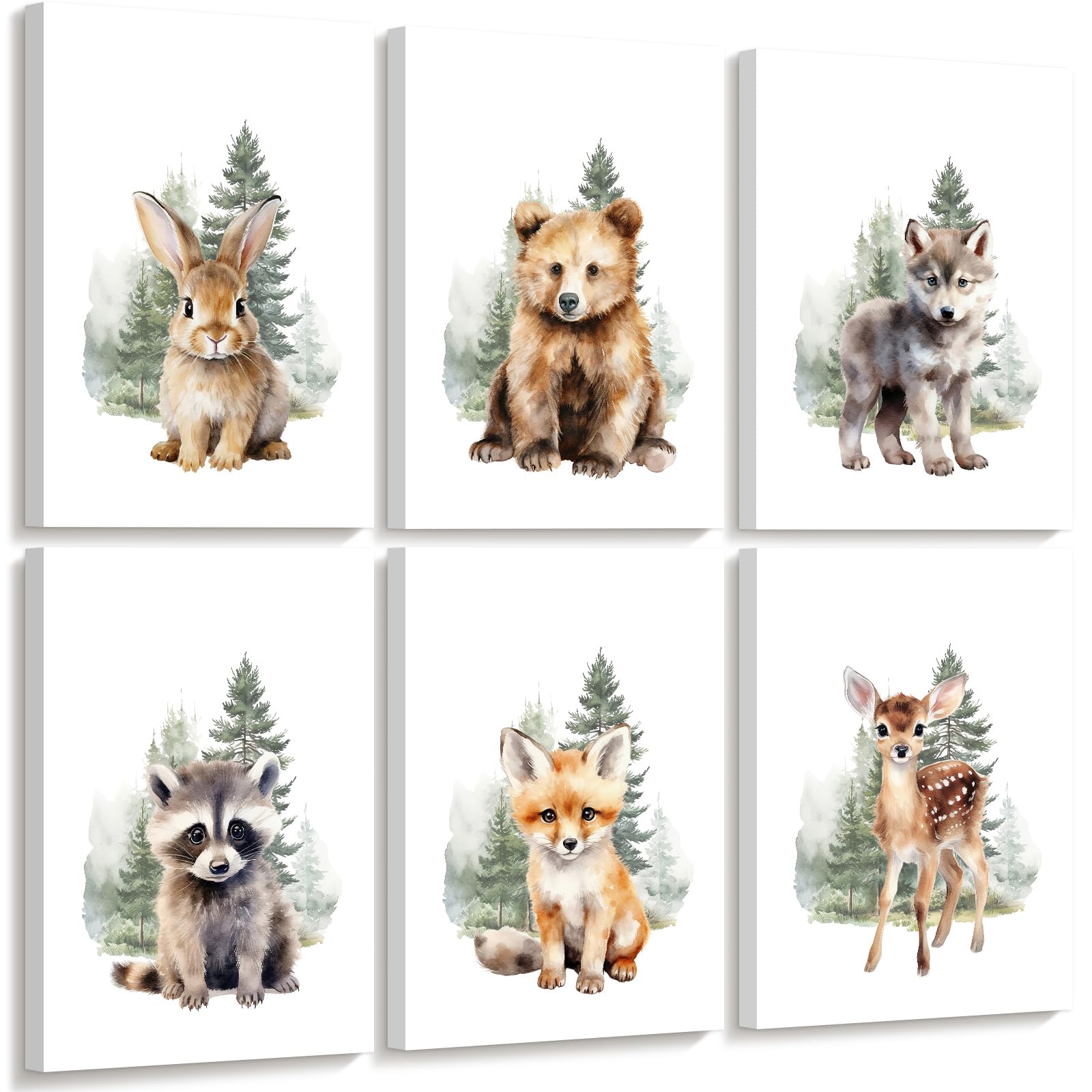 Joocrise Woodland Animal Nursery Wall Art Decor Set Of 6 Baby Boys Room Wall Art Forest Animal Canvas Wall Decor Kids Art Prints
