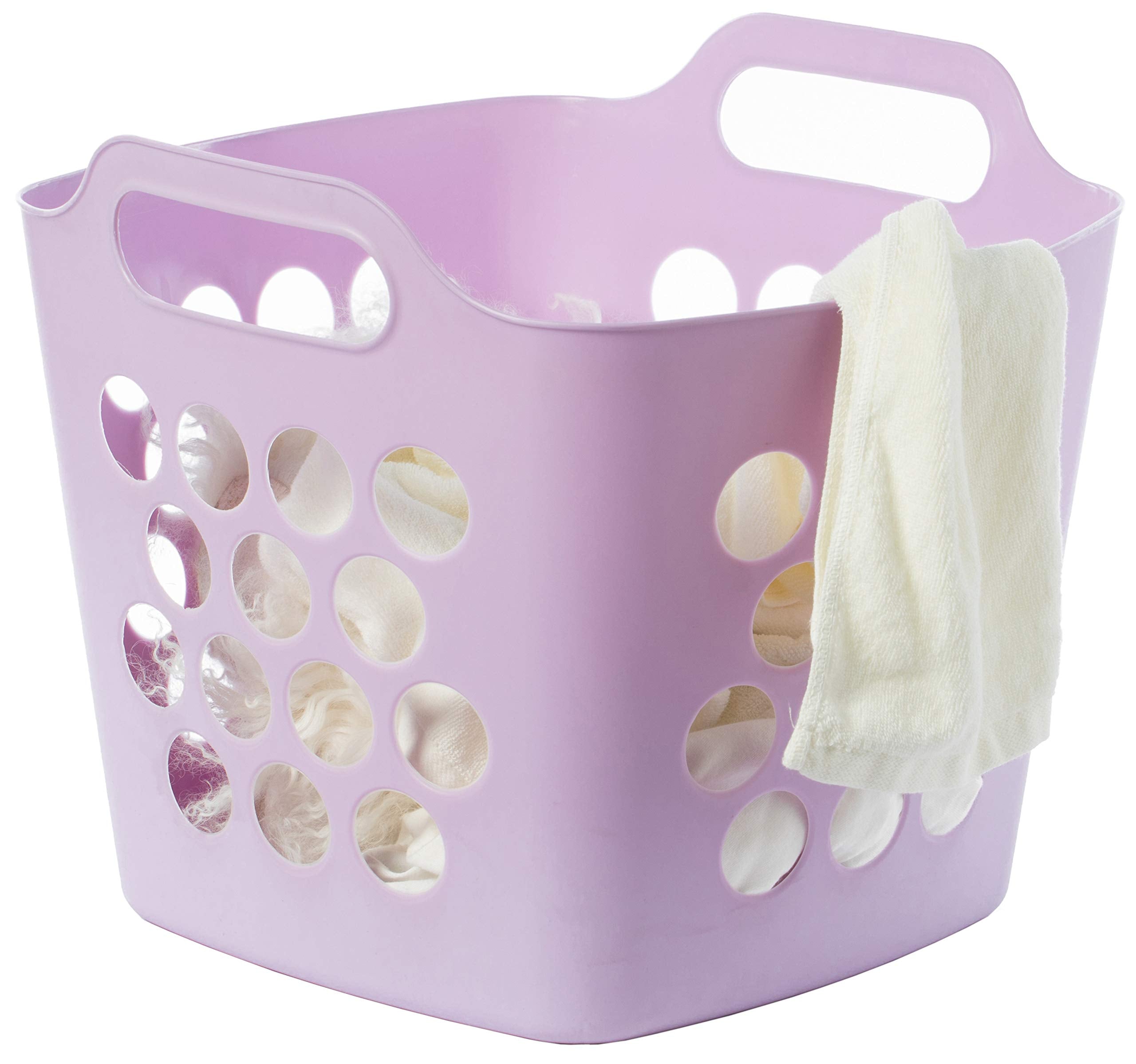 Flexible Plastic Carry Laundry Basket Holder Square Storage Hamper With Side Handles (Purple)