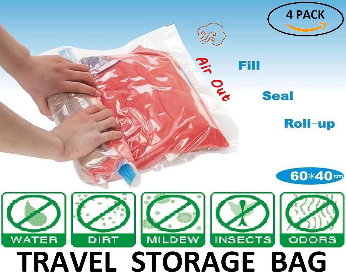 9 Pack Combo Premium Super Jumbo Vacuum Storage Space Saver Bags X5 (130X100Cm) With Travel Bag X4 (60X40Cm)