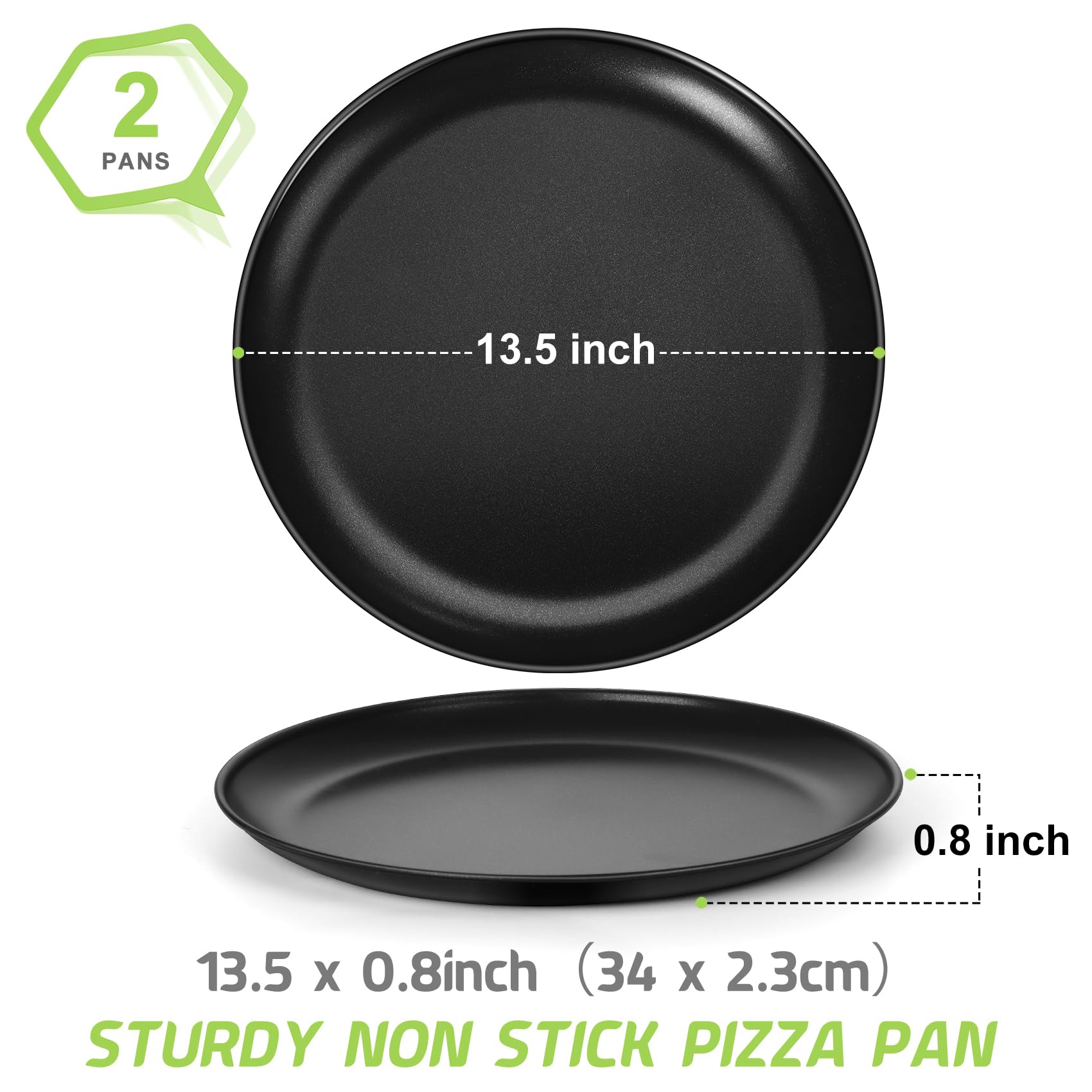 P&P Chef 13 Inch Pizza Pans Pack Of 2, Large Pizza Pan Set For Kitchen Restaurant, Nonstick Surface Covers Stainless Steel Core,