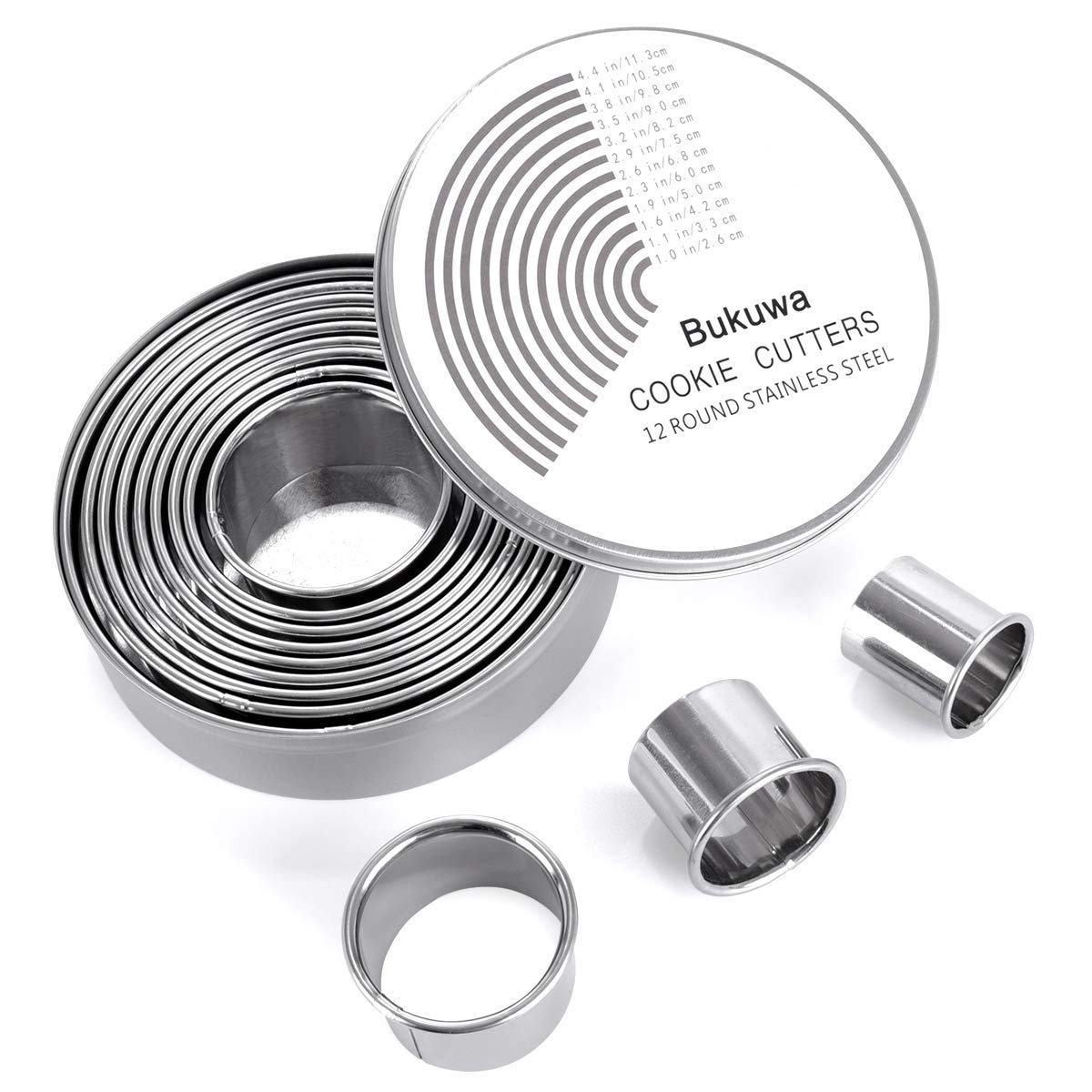 12 Pieces Round Cookie Biscuit Cutter Set,Graduated Circle For Pastry,18/8 Stainless Steel Donut Cutter Ring Molds