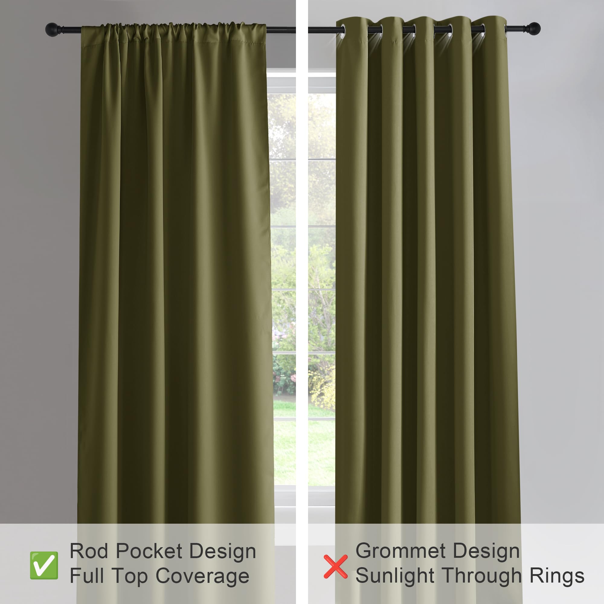 PONY DANCE 45 inches Kitchen Curtains - 42 W x 45 L Olive Green Blackout Curtains & Draperies Light Block Decorative Privacy Pro