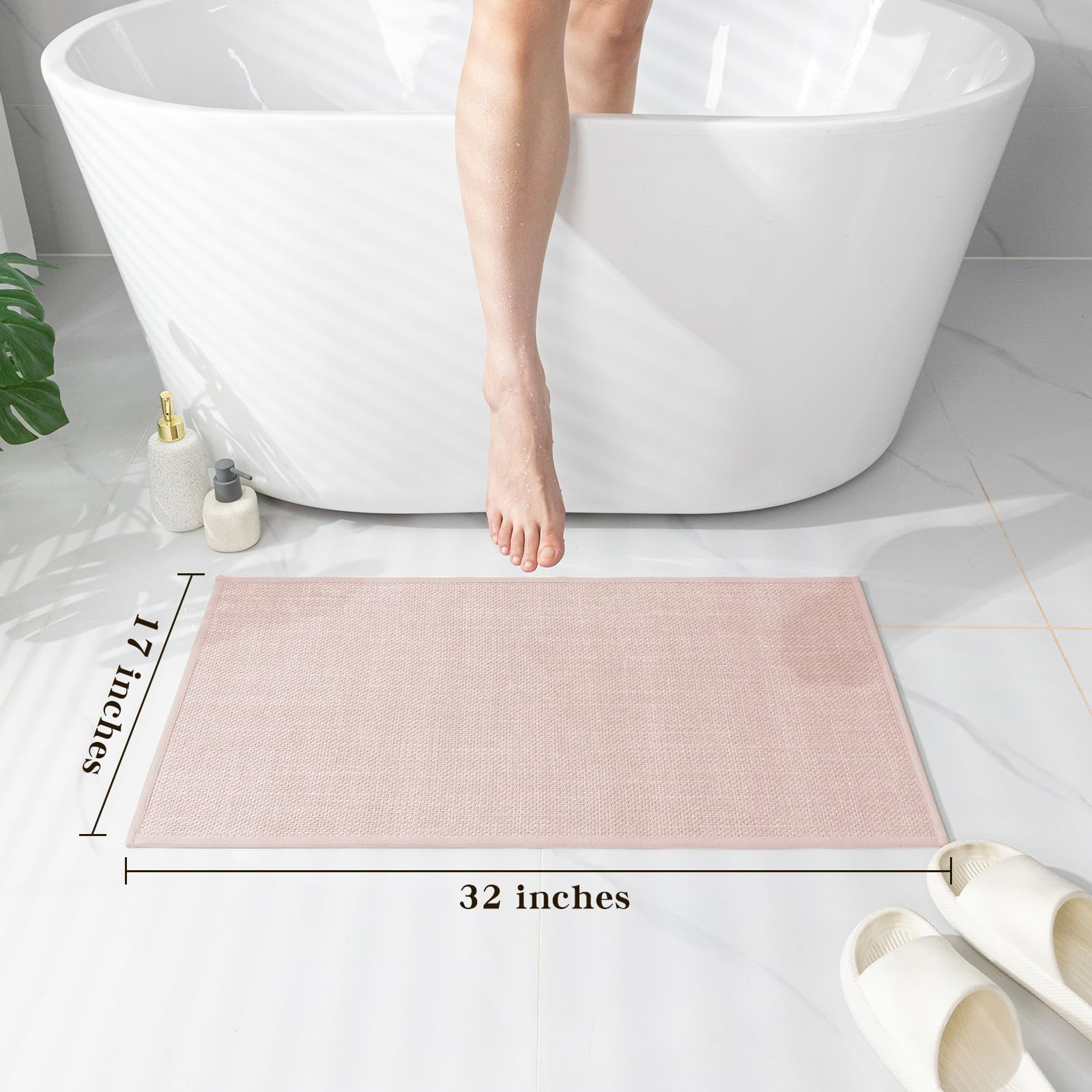 Chakme Bathroom Rugs Mat 32X17, Ultra Thin Non Slip Bath Mat Quick Dry Absorbent Bath Mat For Bathroom Floor, (Pink, 32''X17'')
