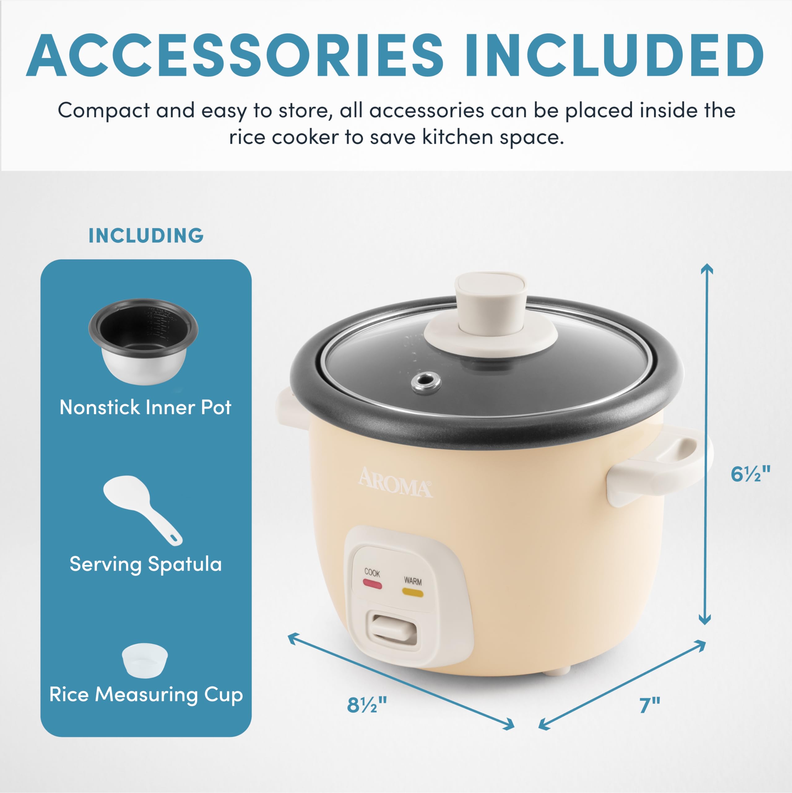 AROMA Mini Rice Cooker, 2-Cup (Uncooked) / 4-Cup (Cooked), Grain Cooker, Soup Maker, Oatmeal Cooker, Auto Keep Warm, 1 Qt, Milk