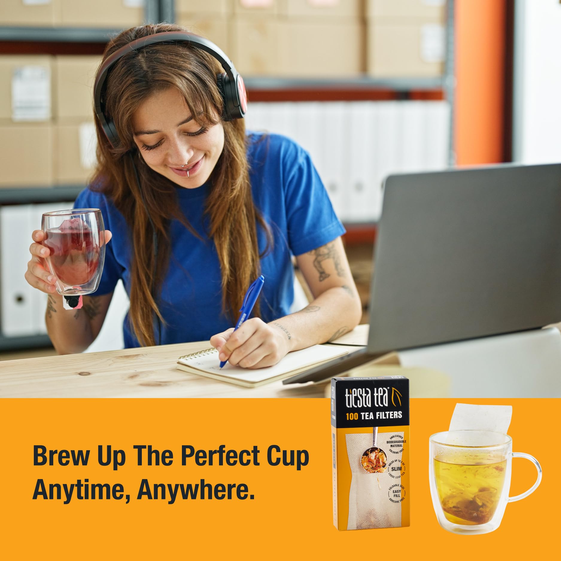 Tiesta Tea - Loose Leaf Tea Filters | Disposable Tea Infuser  100% Natural Unbleached Paper  Steeps Hot  Iced Tea & Coffee  Easy Fill Single Serve Filter for One Cup - 100 Empty Tea Bags (Pack of 6)