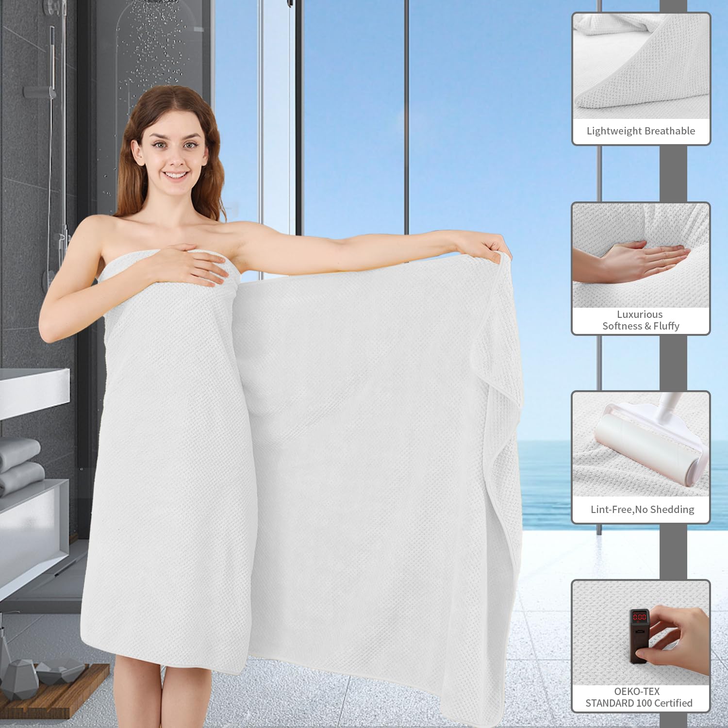 8 Piece Bathroom Towel Set White |2 Oversized Large Bath Towels Sheet,2 Hand Towels And 4 Washcloths| 600Gsm Ultra Soft Luxury P
