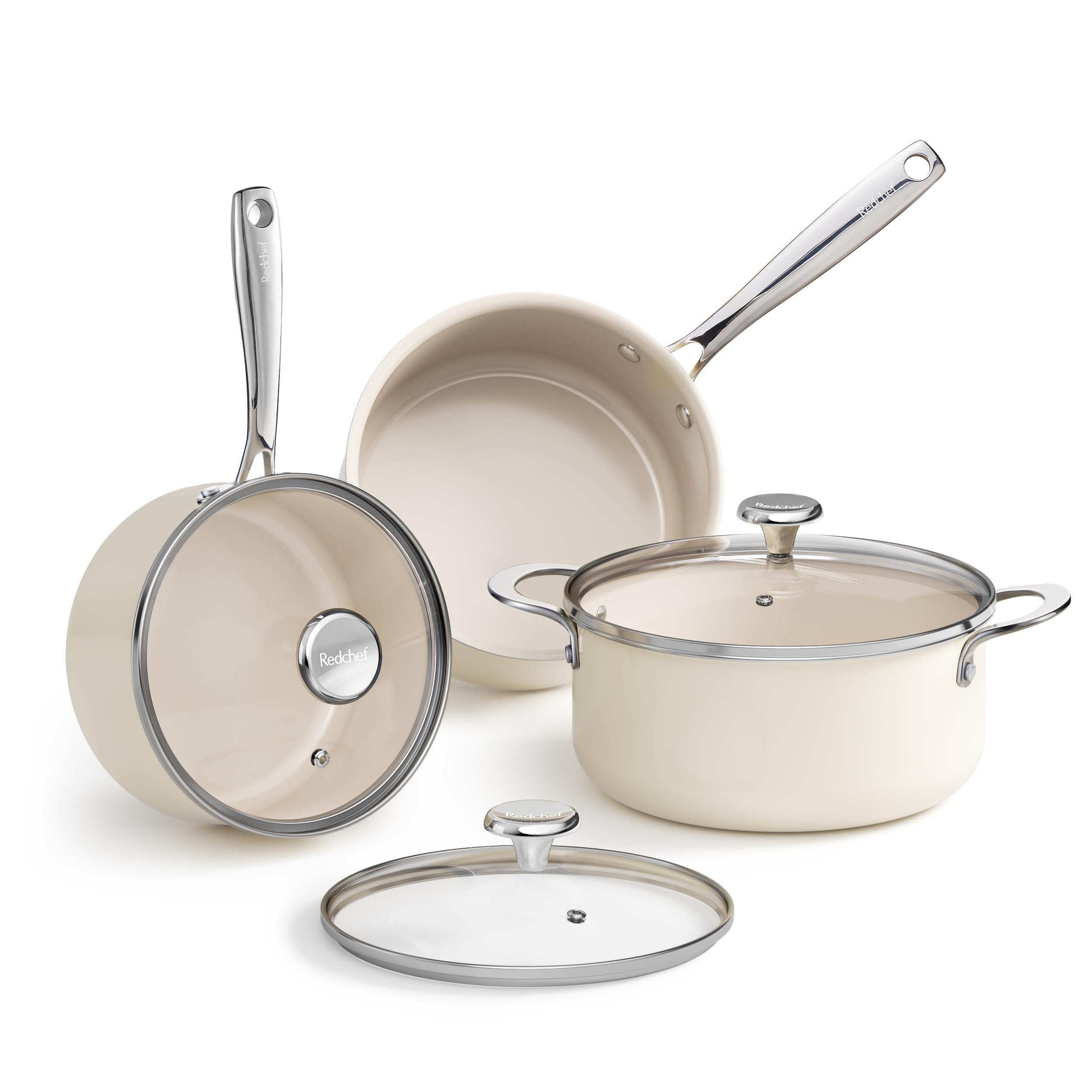 Redchef 6 Pcs Saucepan Set 2.5Qt & 3.5Qt, 5Qt Induction Cooking Pot For Soup Nonstick, Compatible With All Cooktops, Even Heatin