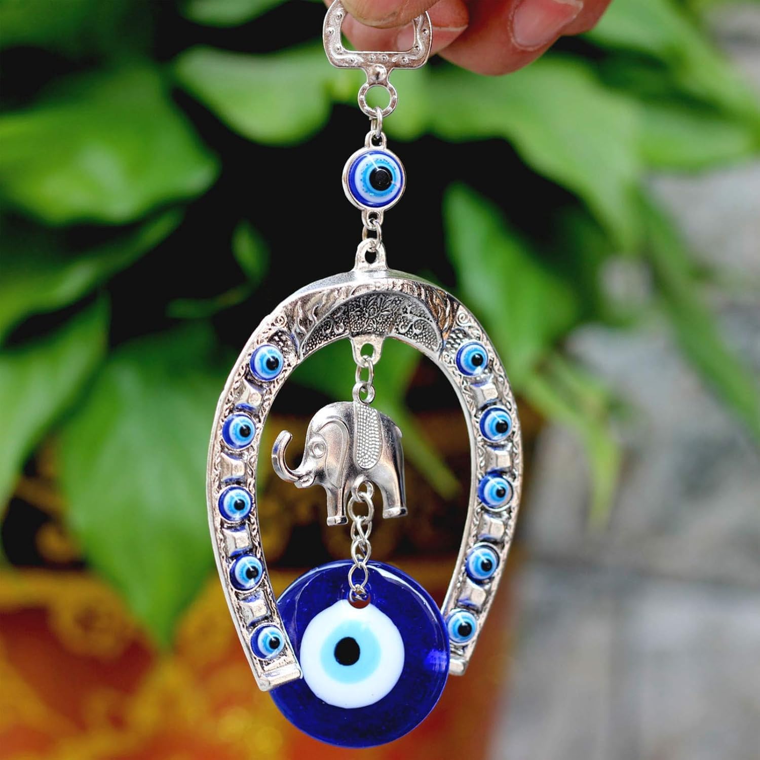 Creative Handmade Evil Eye Fatima's Holy Hand and Horseshoe Evil Eye Talisman Pendant Decoration, Good Luck Charm, Office, Car D