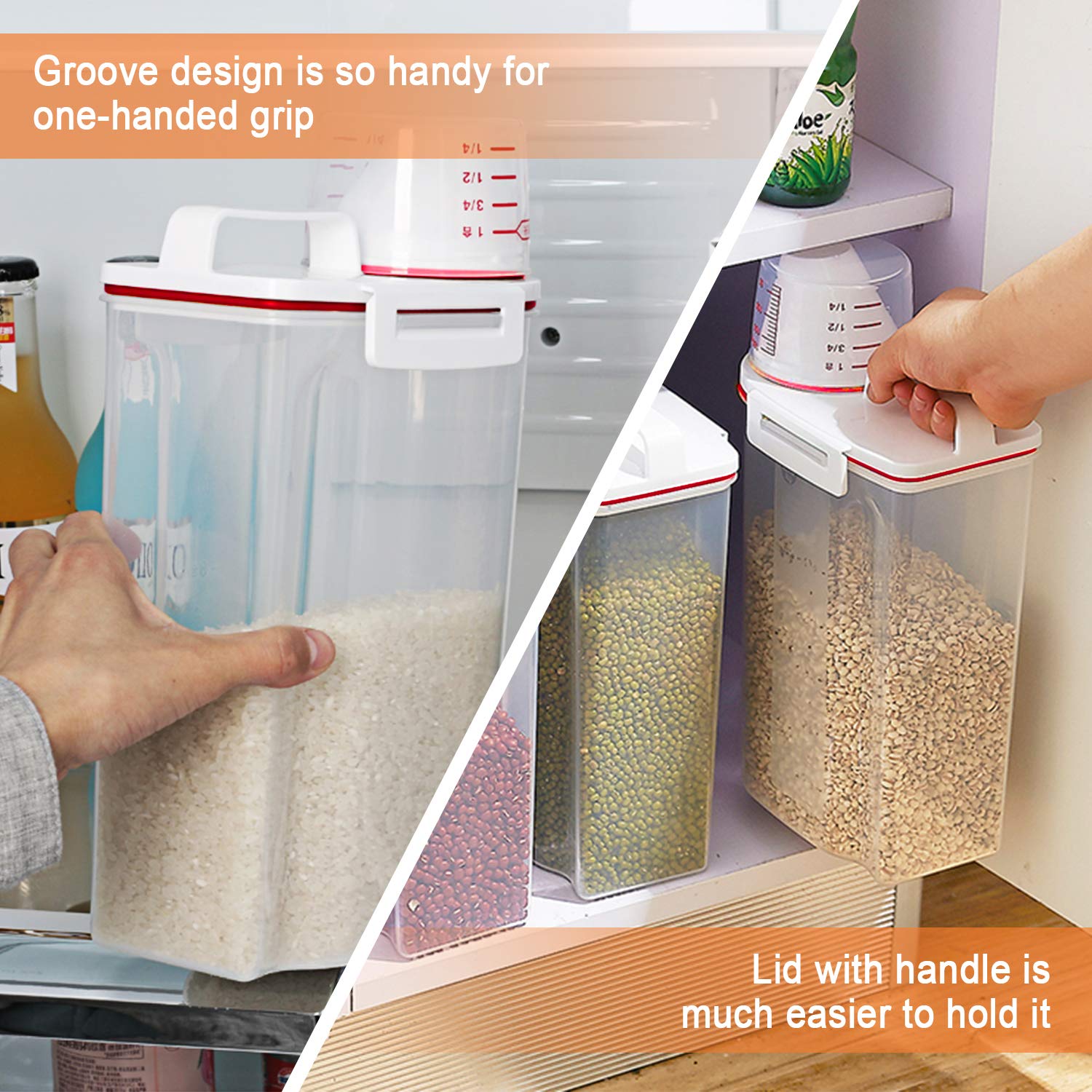 TBMax Rice Storage Bin Cereal Containers Dispenser with BPA Free Plastic + Airtight Design + Measuring Cup + Pour Spout (Red)