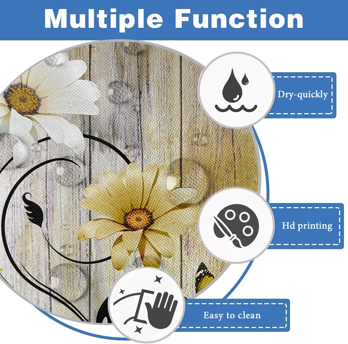Aatter Yellow Flowers Shower Curtain Rustic Floral White Daisy Black Leaves Boho Butterfly Sunflower Vintage Gray Grey Bright Wi