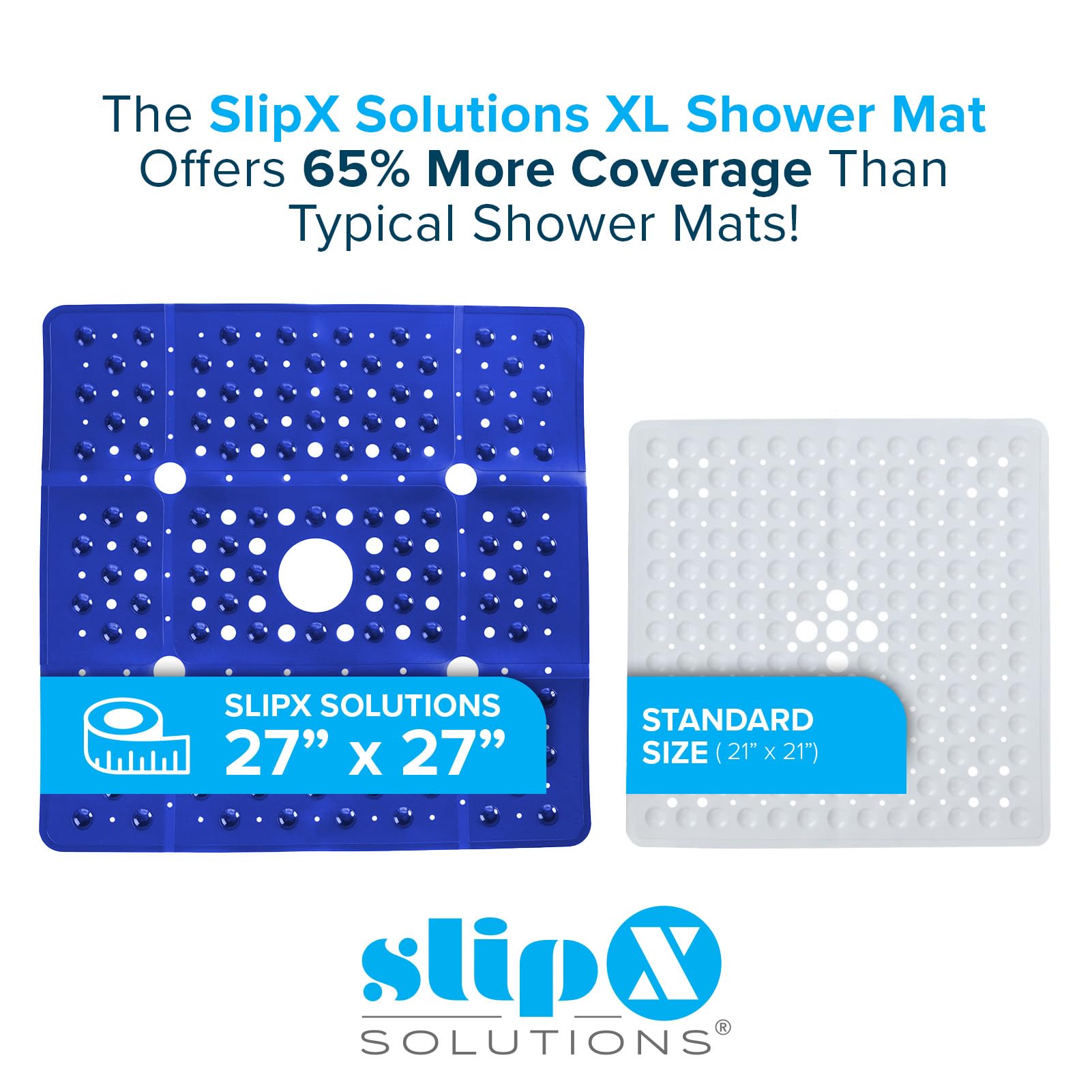 Slipx Solutions Extra Large Square Shower Mat, 27''X27'', Non-Slip Stall Mat For Elderly & Kids Standing Bath Tub Mat, Machine W