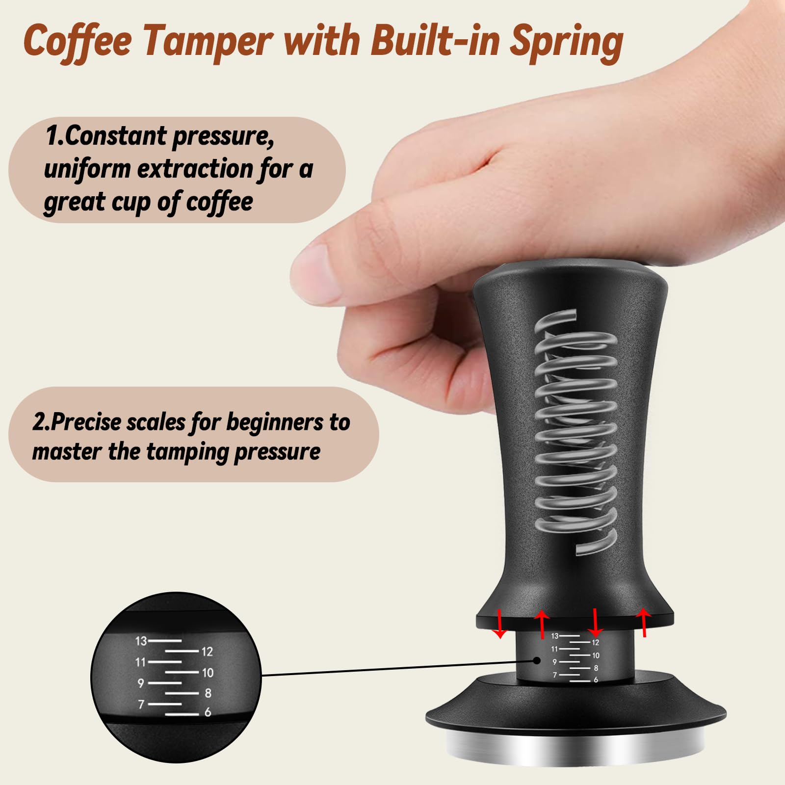 Hahago Coffee Espresso Tamper 51Mm With Wdt Tool Calibrated Spring Loaded, Coffee Press With Silicone Mat, 100% Flat Stainless S