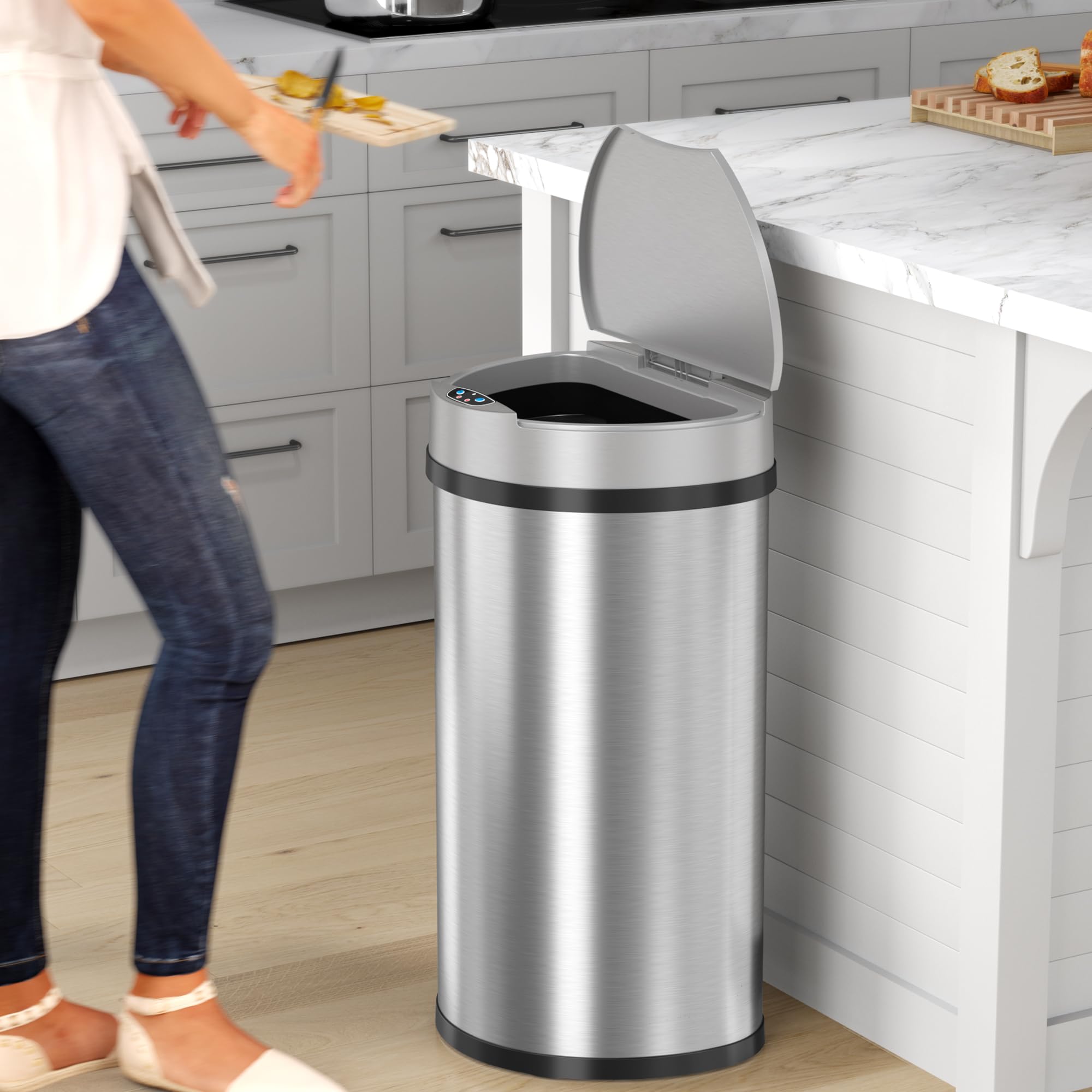 Itouchless 13 Gallon Kitchen Trash Can With Odor Control System, Stainless Steel Extra-Wide Opening Touchless Automatic Garbage