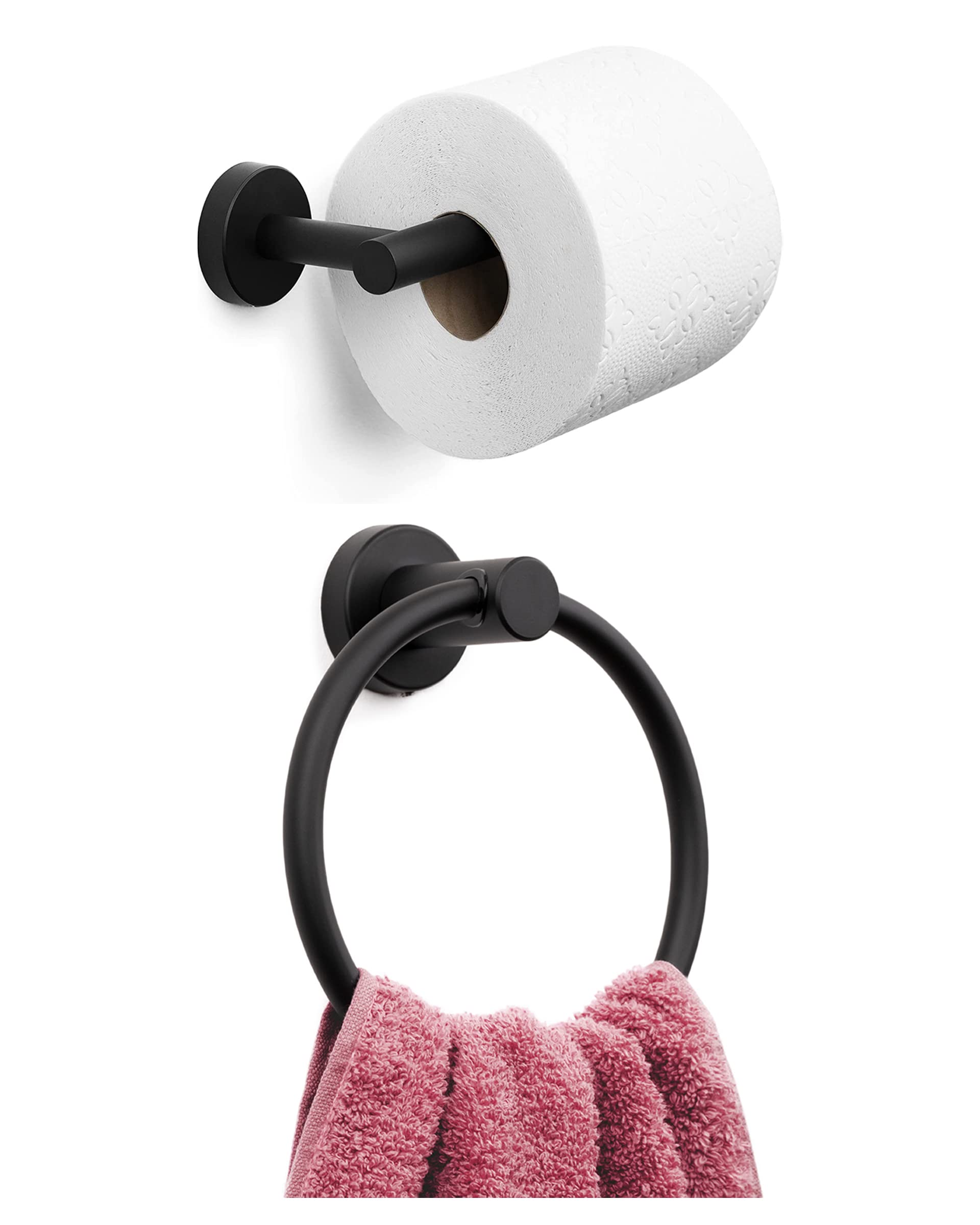 Marmolux Acc 2 PCS Matte Black Bathroom Hardware Set - Hand Towel Holder for Bathroom Wall + Black Toilet Paper Holder Wall Mount  Towel Holder Hanger Rack Stainless Steel Bathroom Set