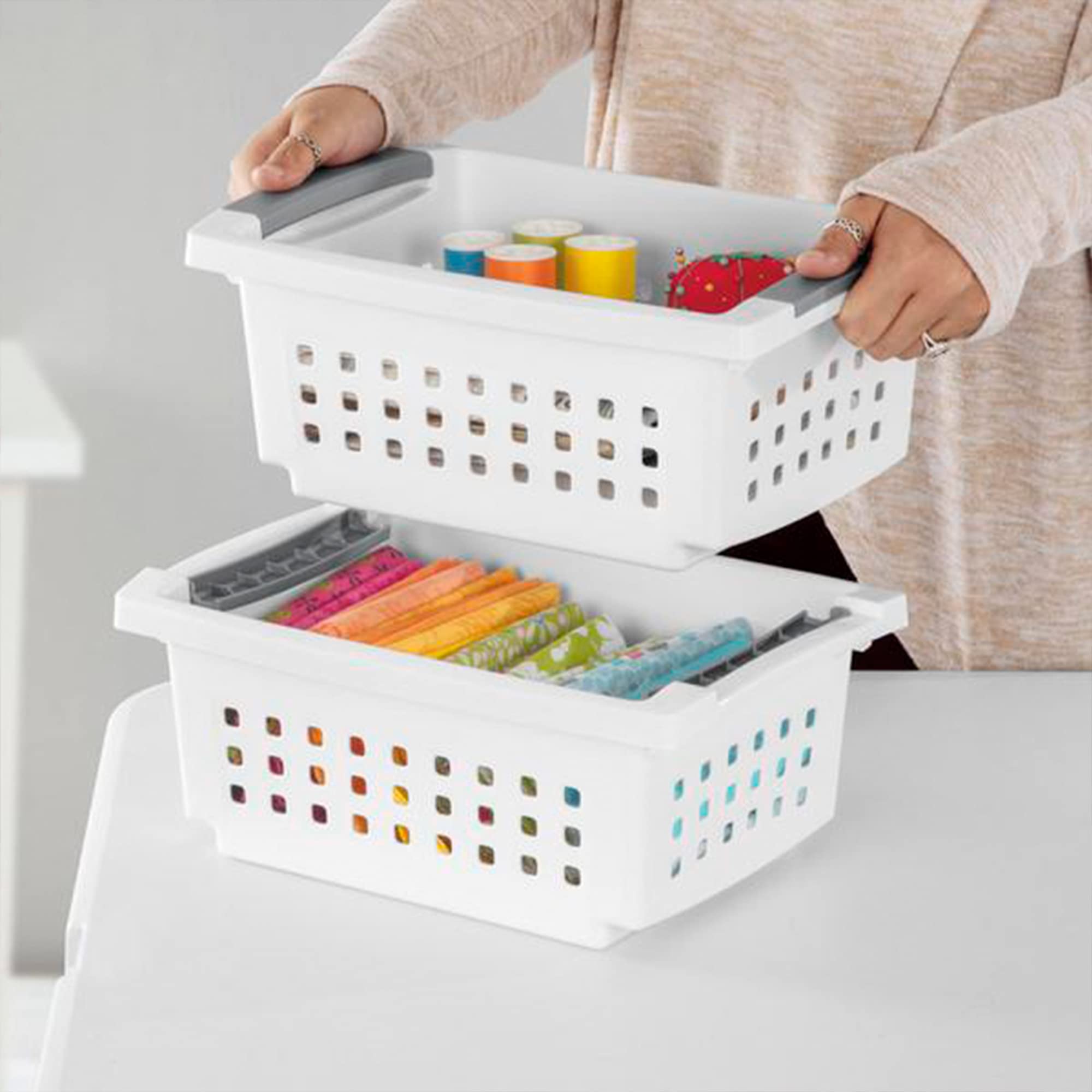 Sterilite Stackable Storage Bin And Organization Basket With Flip Down Accent Rails For Home And Household Organization, Small,