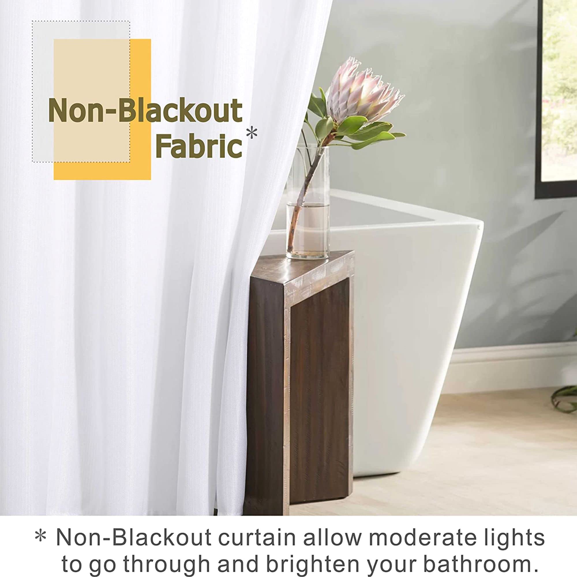 Popkozzi White Fabric Shower Curtain: Linen Textured Water Repellent Washable Light-Weight Polyester Shower Curtains For Bathroo