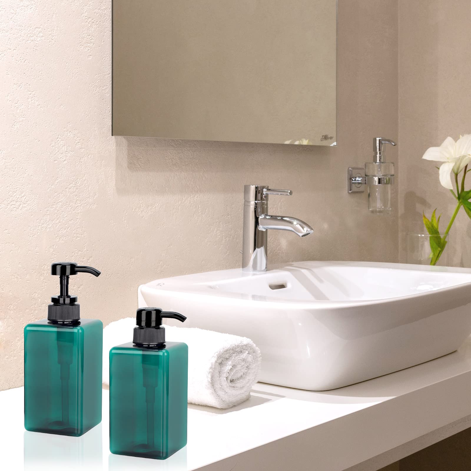 Suream 3Packs Empty Pump Shampoo Bottles, 15Oz/450Ml Refillable Conditioner Dispenser For Bathroom, Reusable Liquid Dispenser Bo