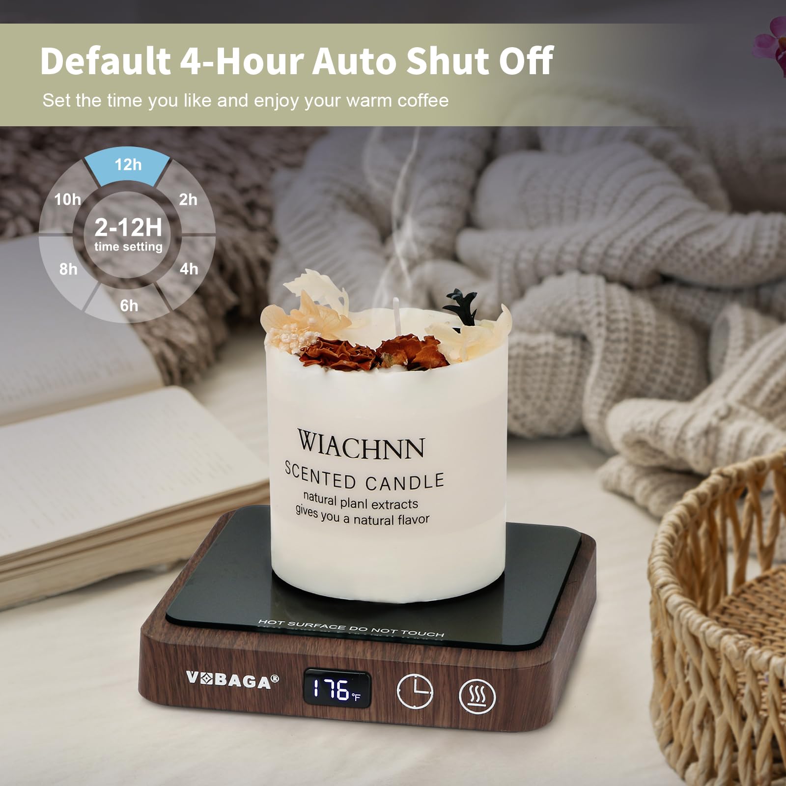 Vobaga Coffee Mug Warmer & Candle Warmer Plate For Office Home Use With 5 Temperature Settings, Coffee Warmer With Digital Displ