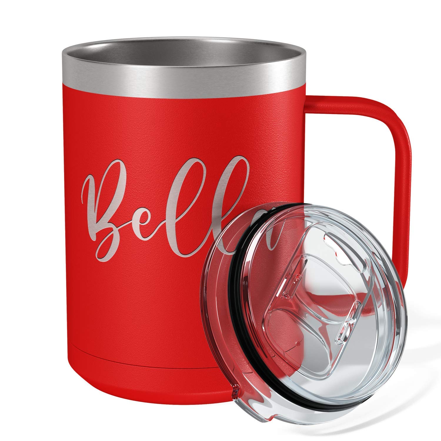 Personalized Coffee Mug Red Matte Finish 15 oz with Handle Custom Engraved Gift Stainless Steel Vacuum Insulated Cup