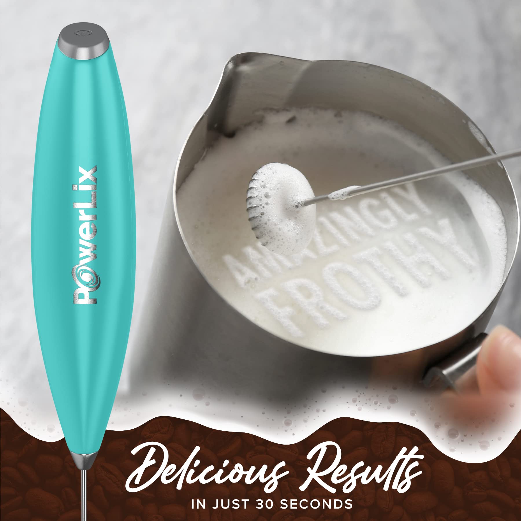 Powerlix Milk Frother No Stand Handheld Battery Operated Electric Foam Maker For Coffee, Latte, Cappuccino, Hot Chocolate, Durab