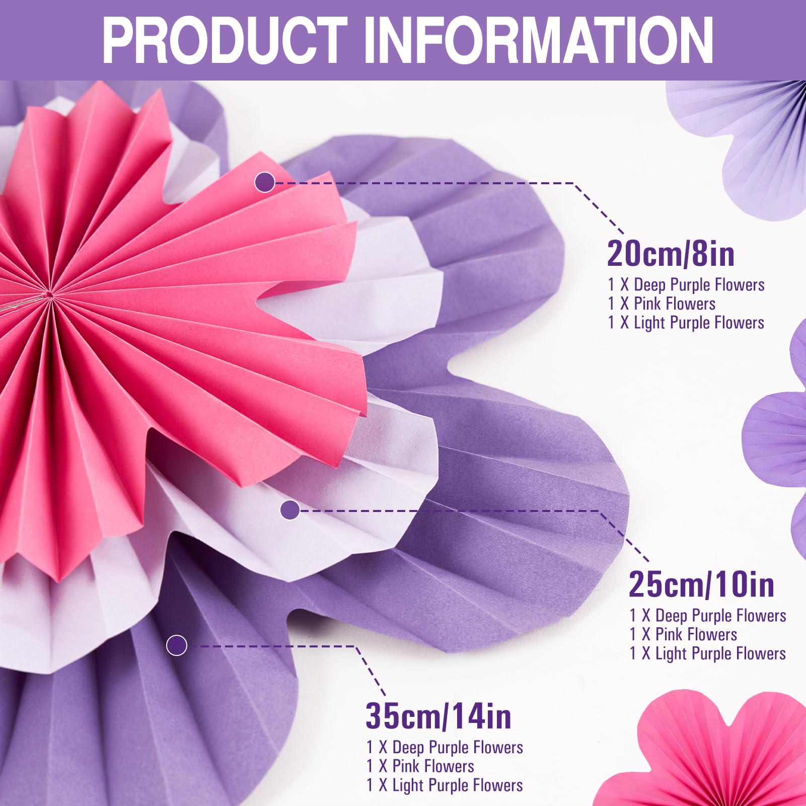 Paper Flowers Decorations For Wall Purple Paper Fans Classroom Decoration Paper Floral Backdrop Decor Paper Fans Decoration Hang