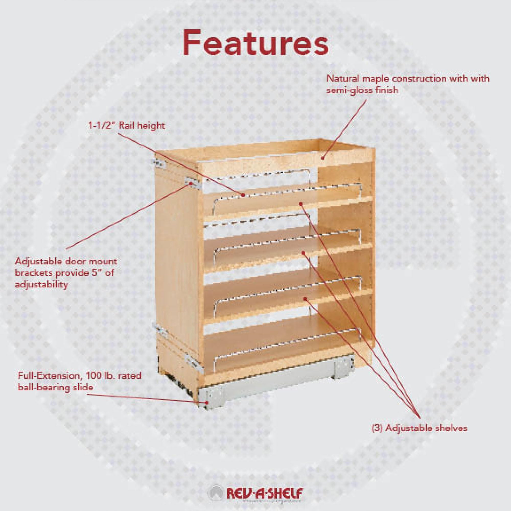 Rev-A-Shelf 11'' Pull Out Kitchen Cabinet Storage Organizer Slide Out Pantry Spice Rack With Adjustable Shelves For 11.5'' W Cab