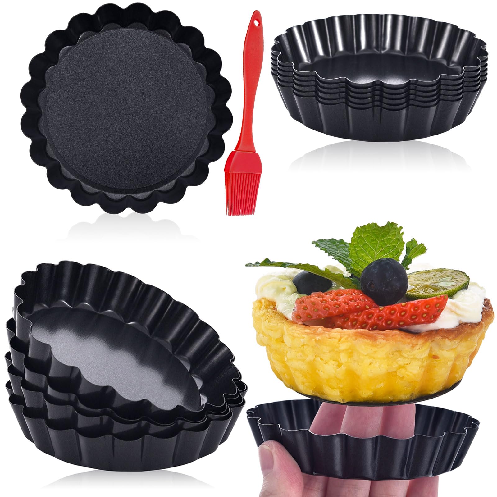 DATANYA 16 Pack Mini Tart Pans 4 Inch with Removable Bottom Round Nonstick Quiche Pan, Heavy Duty Fluted Side Tart Molds for Pie