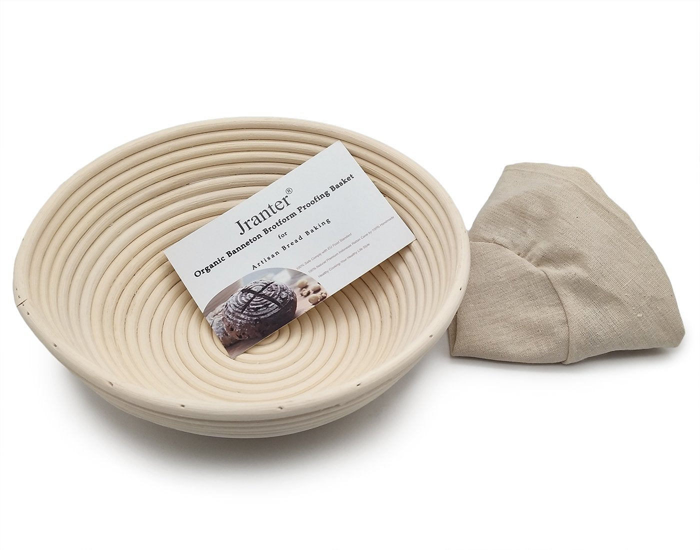 10 Inch Round Banneton Bread Proofing Basket 2 Pcs Natural Rattan Cane Brotform Handmade& Linen Liner Cloth