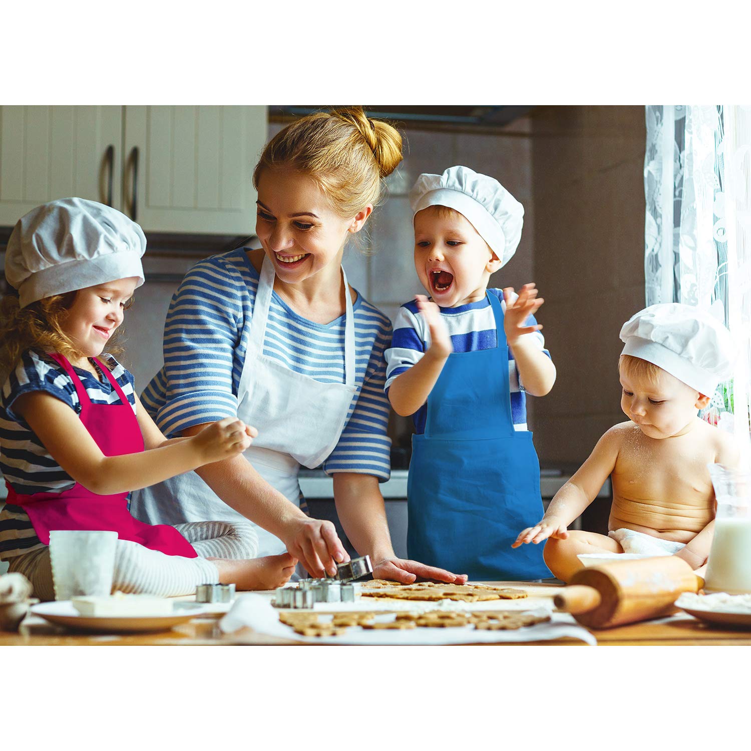 Syhood 6 Pieces Kids Apron With Pocket Adjustable Children Chef Apron For Baking Painting Cooking (Color 1, Large)