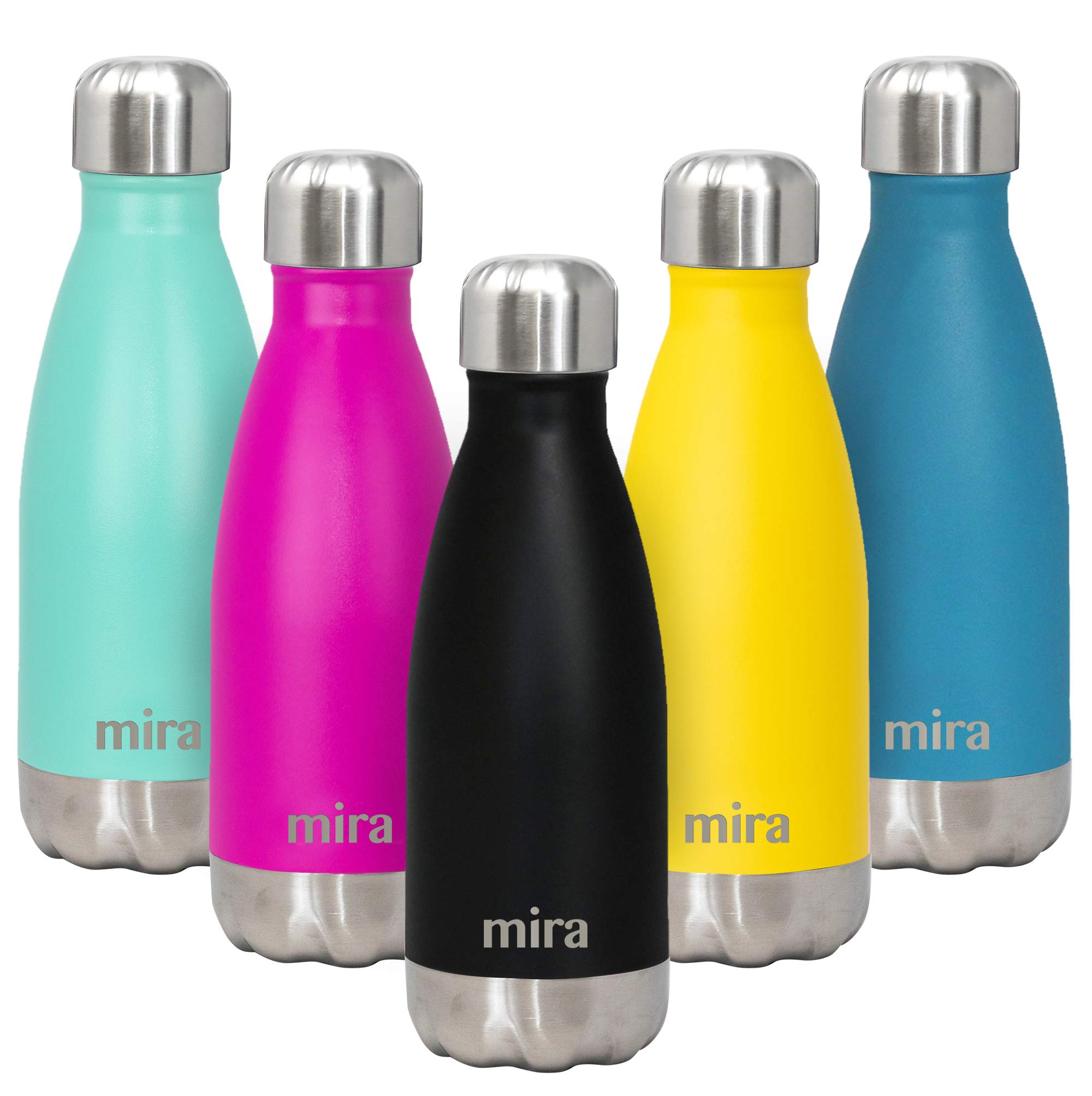 Mira 12 Oz Stainless Steel Vacuum Insulated Water Bottle - Double Walled Cola Shape Thermos - 24 Hours Cold, 12 Hours Hot - Reus