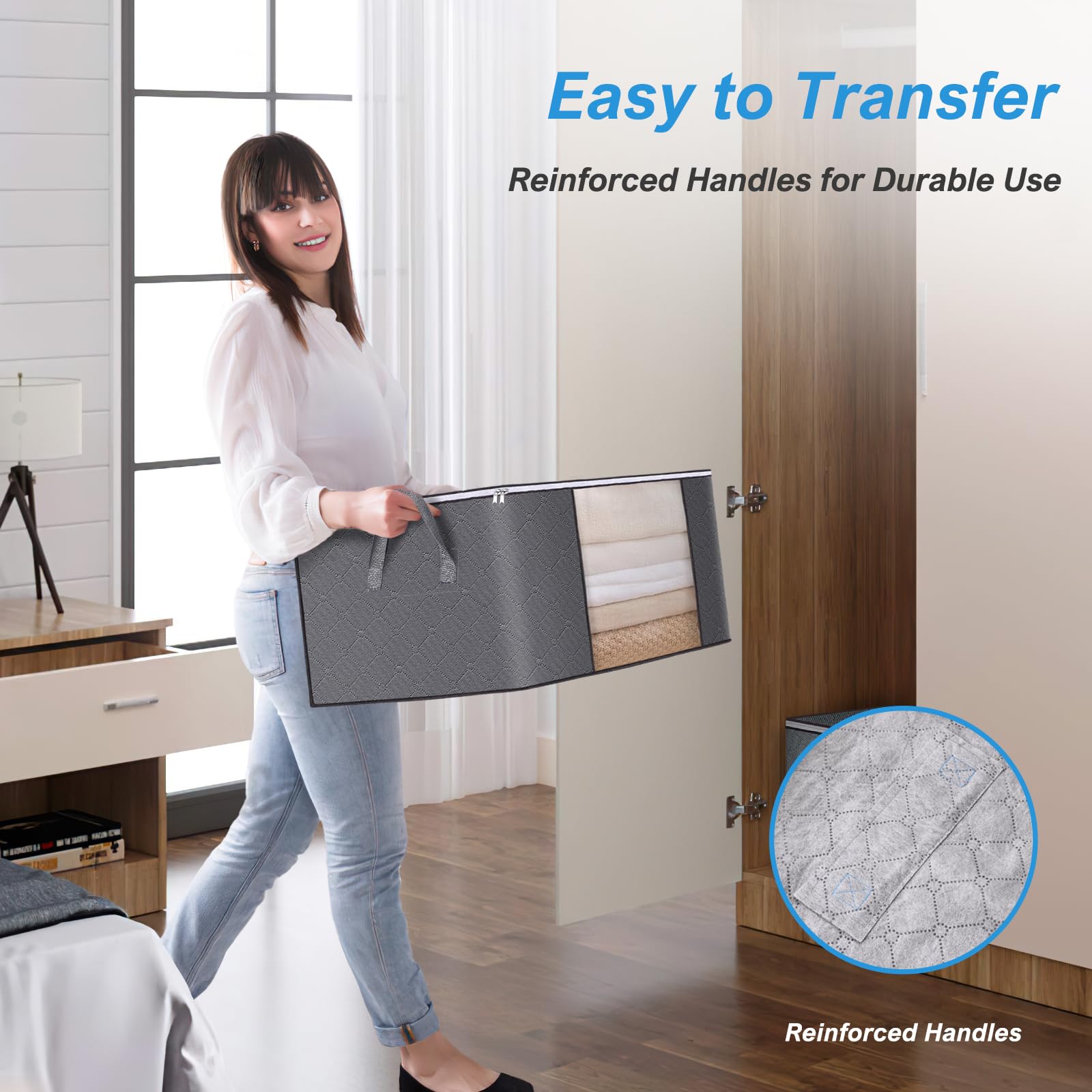 100L Large Storage Bags Clothes Organization for Closet,Foldable Blanket Storage Bags with Handle,Waterproof Underbed Storage Co