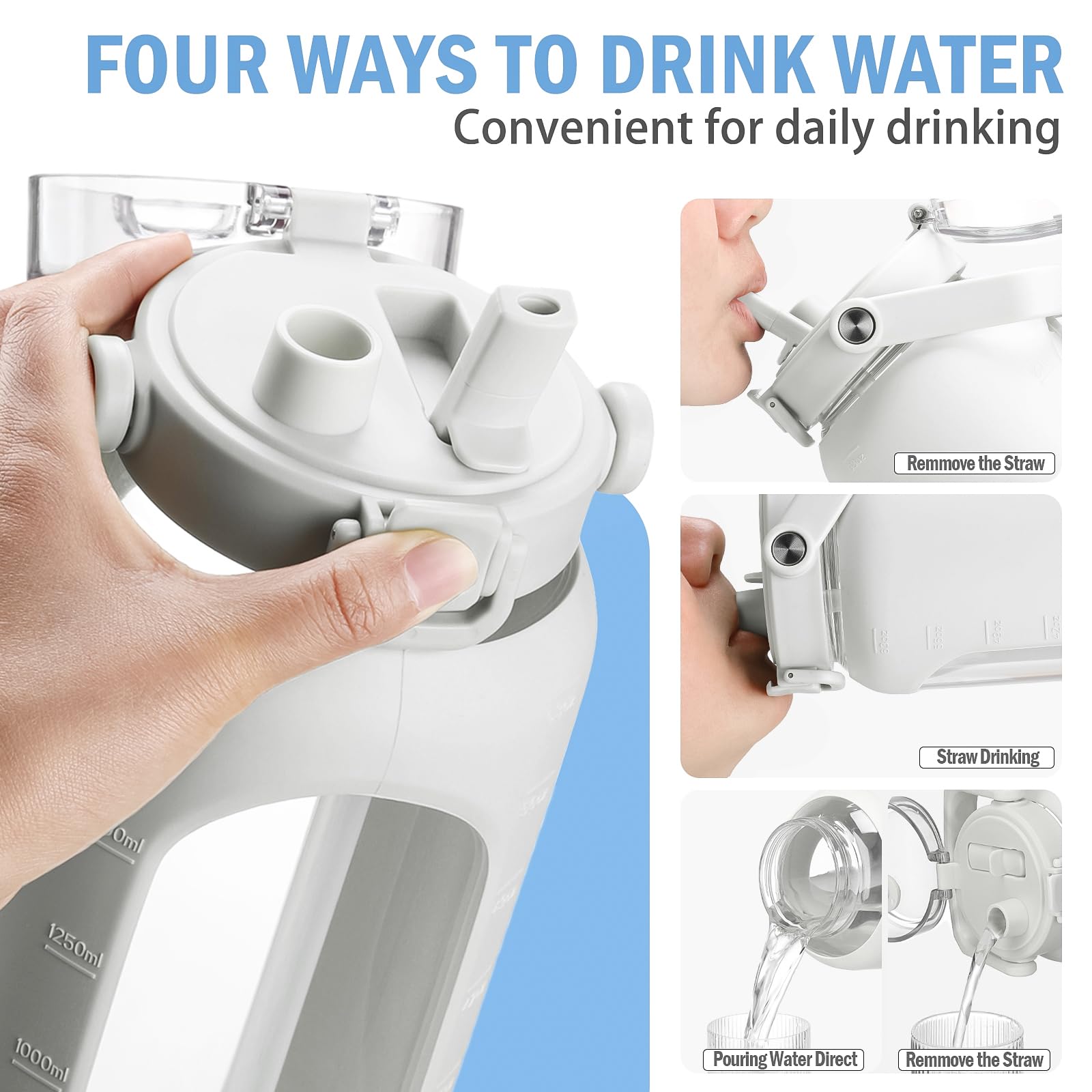 Bluego 64Oz Glass Water Bottles With Straw Time Marker Half Gallon Large Motivational Water Bottle With Silicone Sleeve 2L Big J