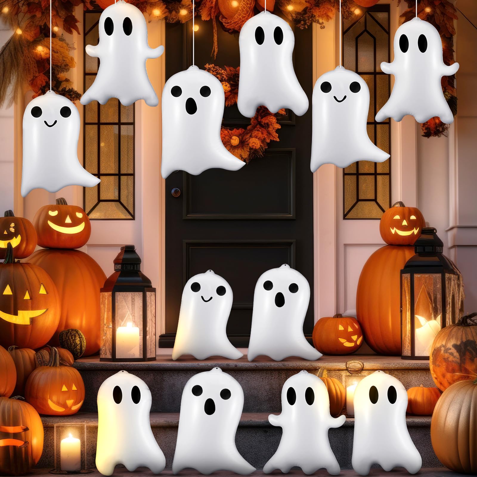 Leyndo 12 Pcs 17 Inch Halloween Inflatable Ghost Outdoor Decorations Large Inflatable Hanging Ornaments Blow up PVC Ghost for Ha